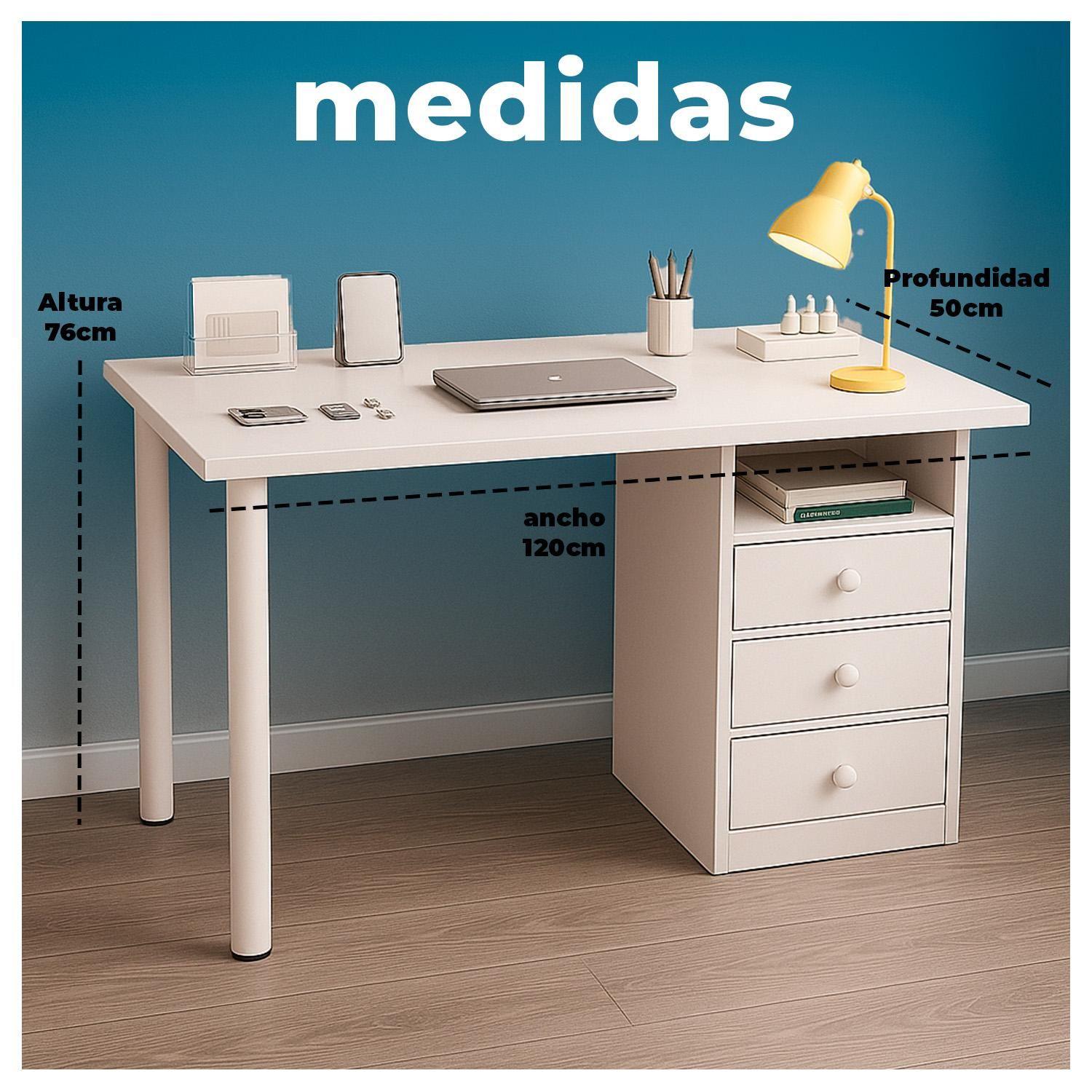 Escritorio con 3 Cajones Blanco para Casa Estudio u Oficina-6