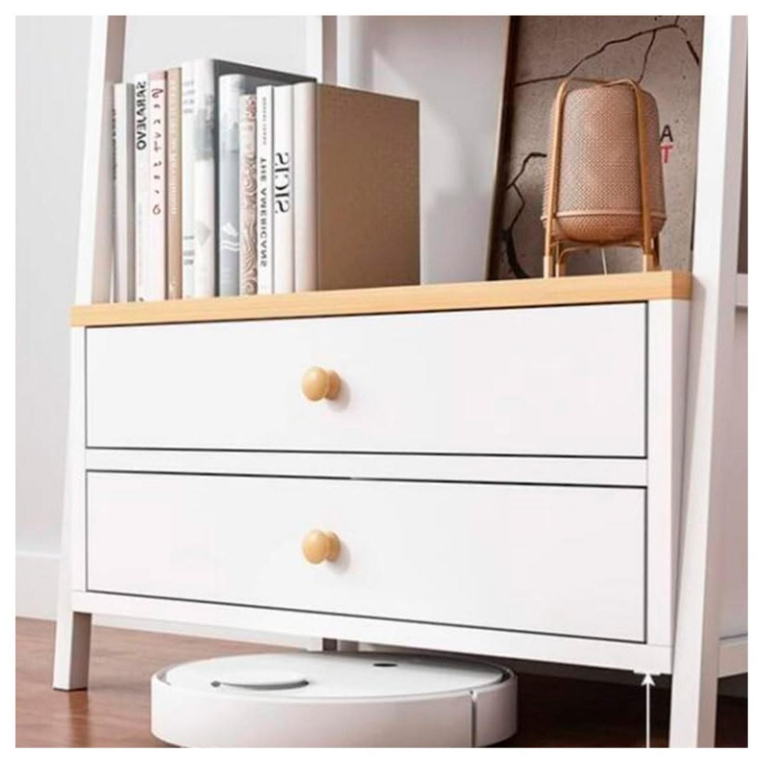 Librero Tipo Escalera con Cajonero 4 Repisas Blanco Madera-2