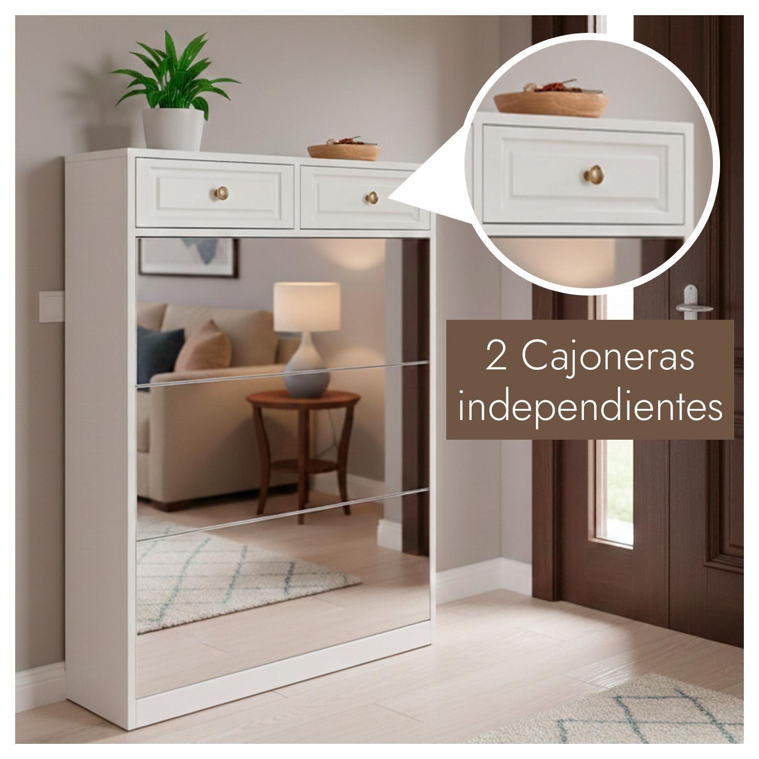 Zapatero Organizador Mueble Con Espejo 18 Pares y Cajones-2