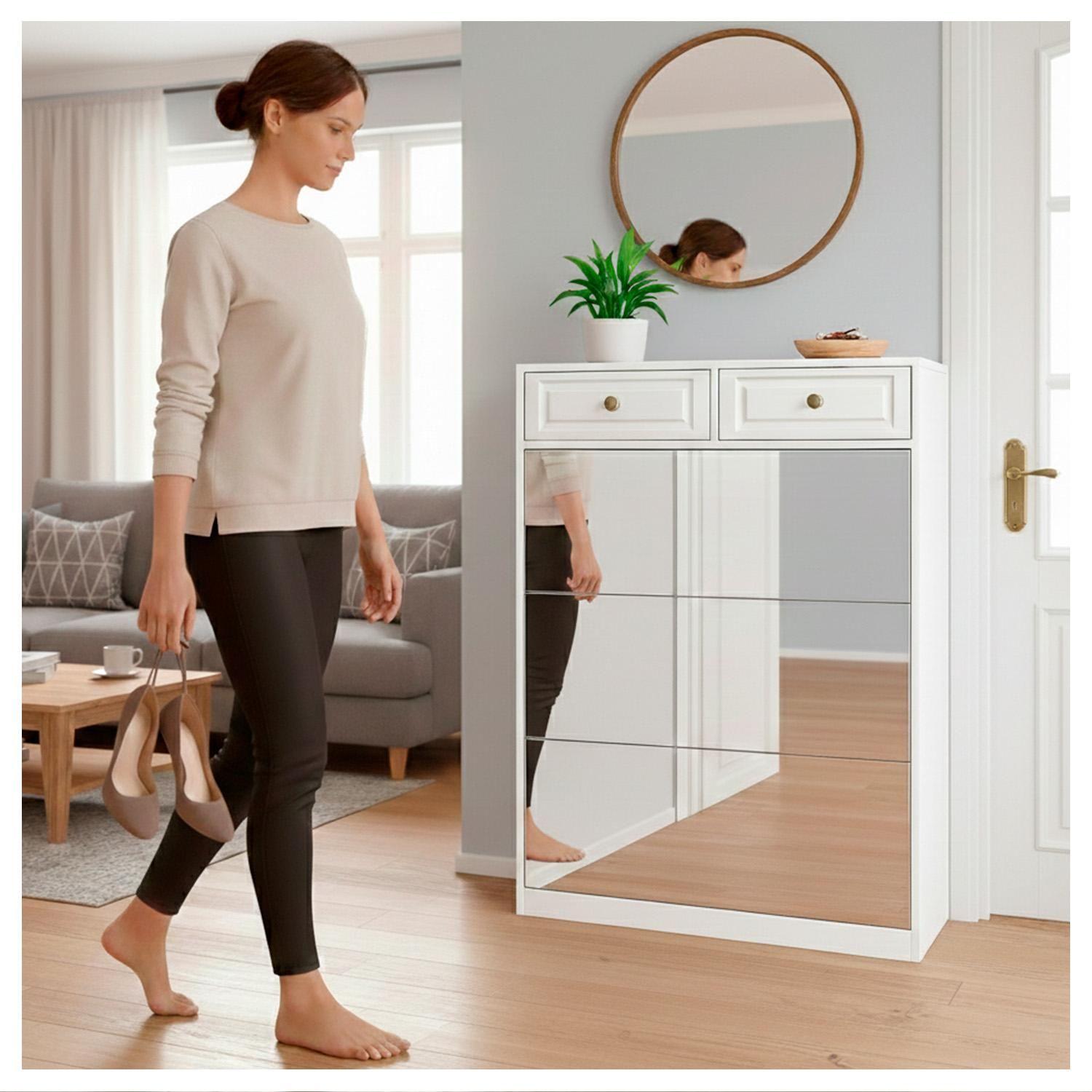 Zapatero Organizador Mueble Con Espejo 18 Pares y Cajones-8