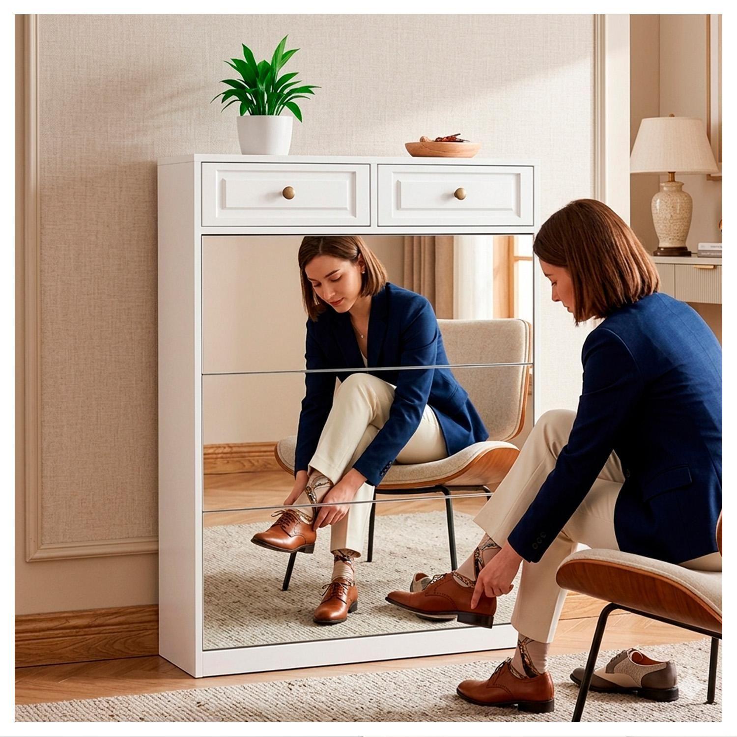 Zapatero Organizador Mueble Con Espejo 18 Pares y Cajones-9