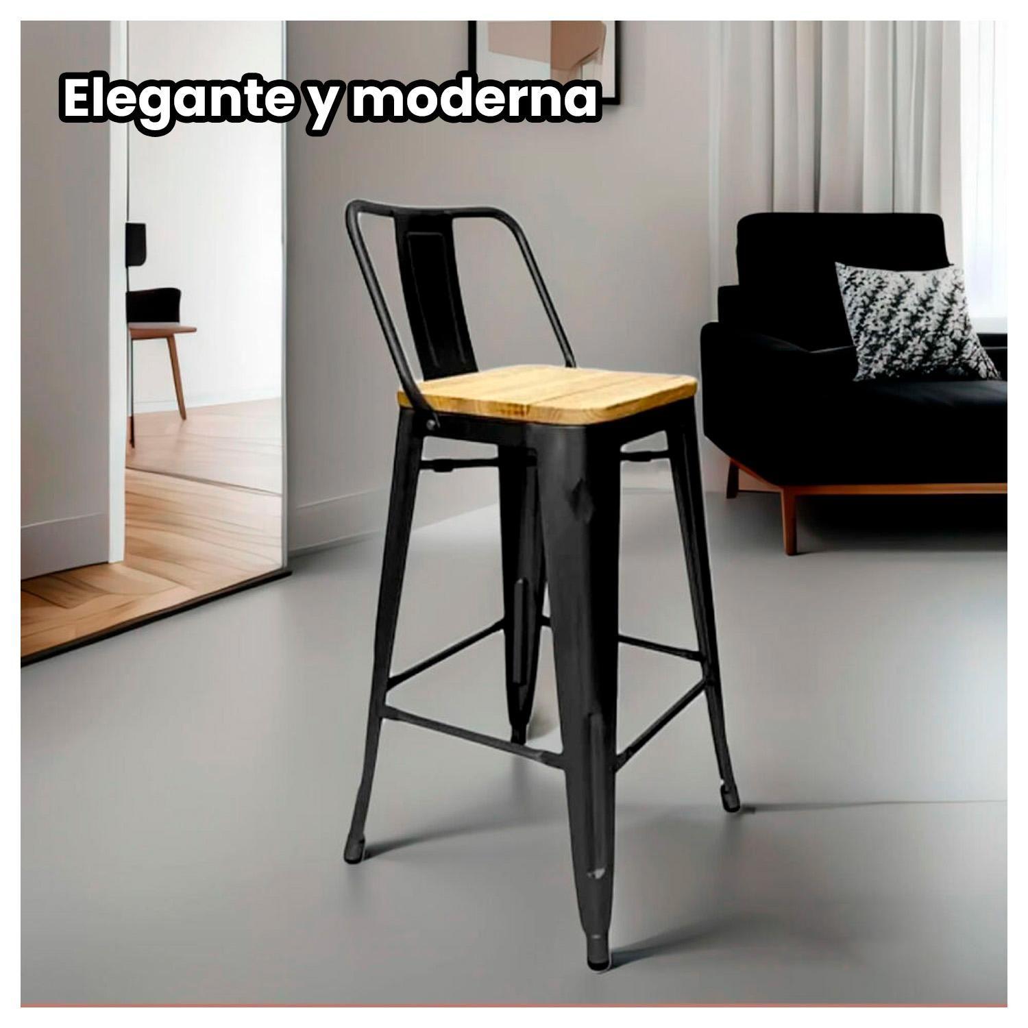 Pack 2 Taburete Metálico con Asiento de Madera Ideal para Barra-2