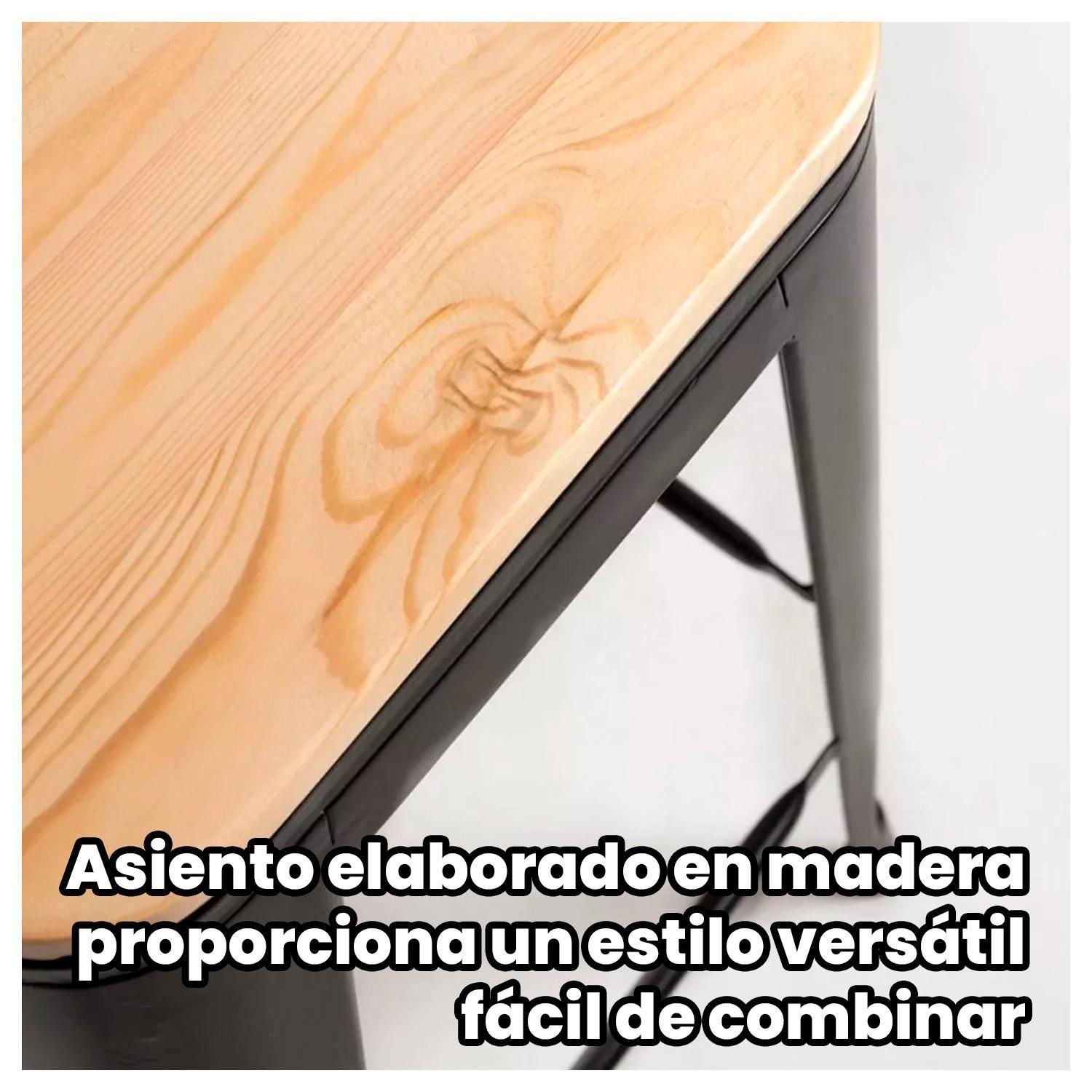 Pack 2 Taburete Metálico con Asiento de Madera Ideal para Barra-3
