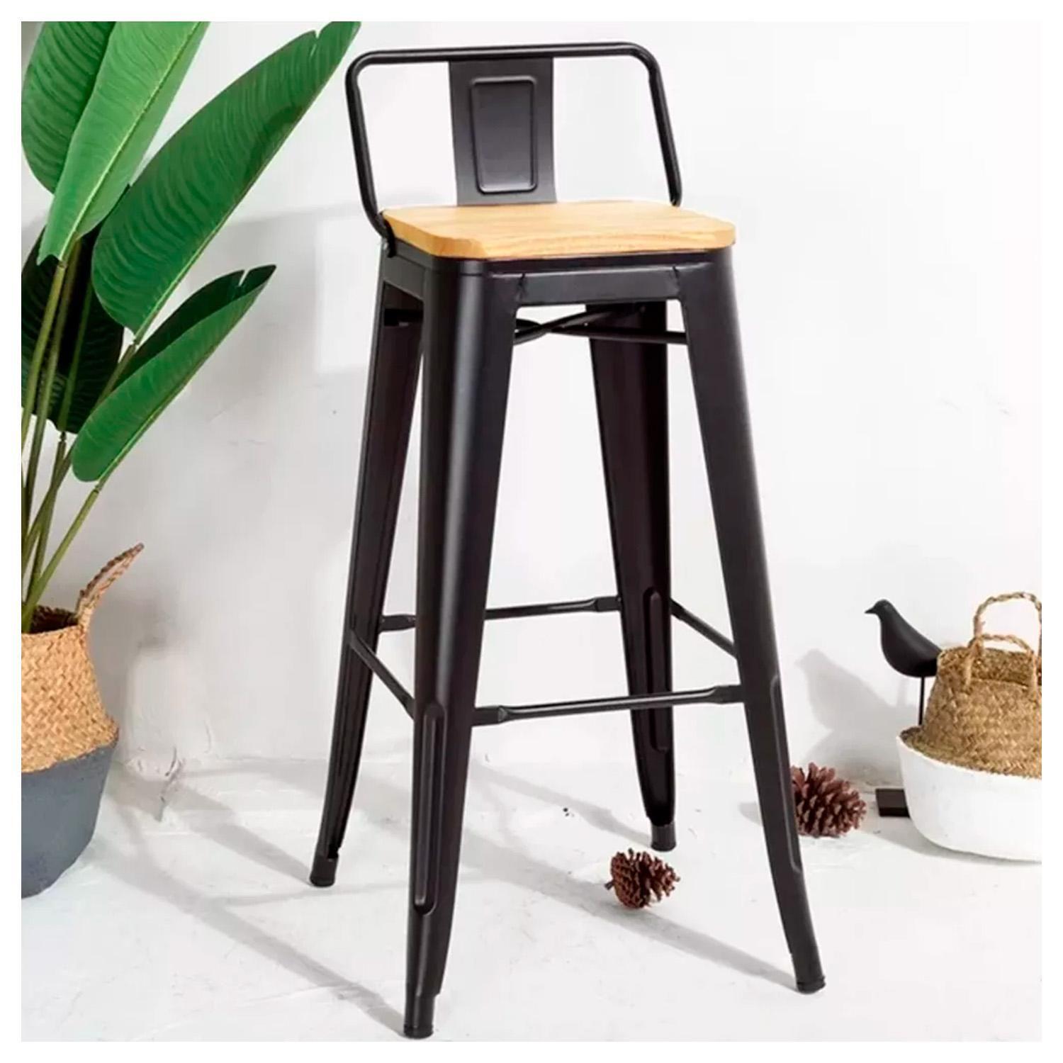 Pack 2 Taburete Metálico con Asiento de Madera Ideal para Barra-4