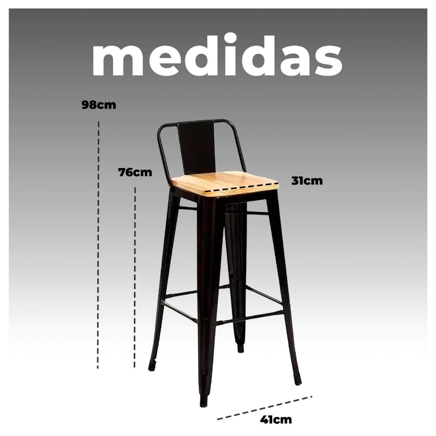 Pack 2 Taburete Metálico con Asiento de Madera Ideal para Barra-5