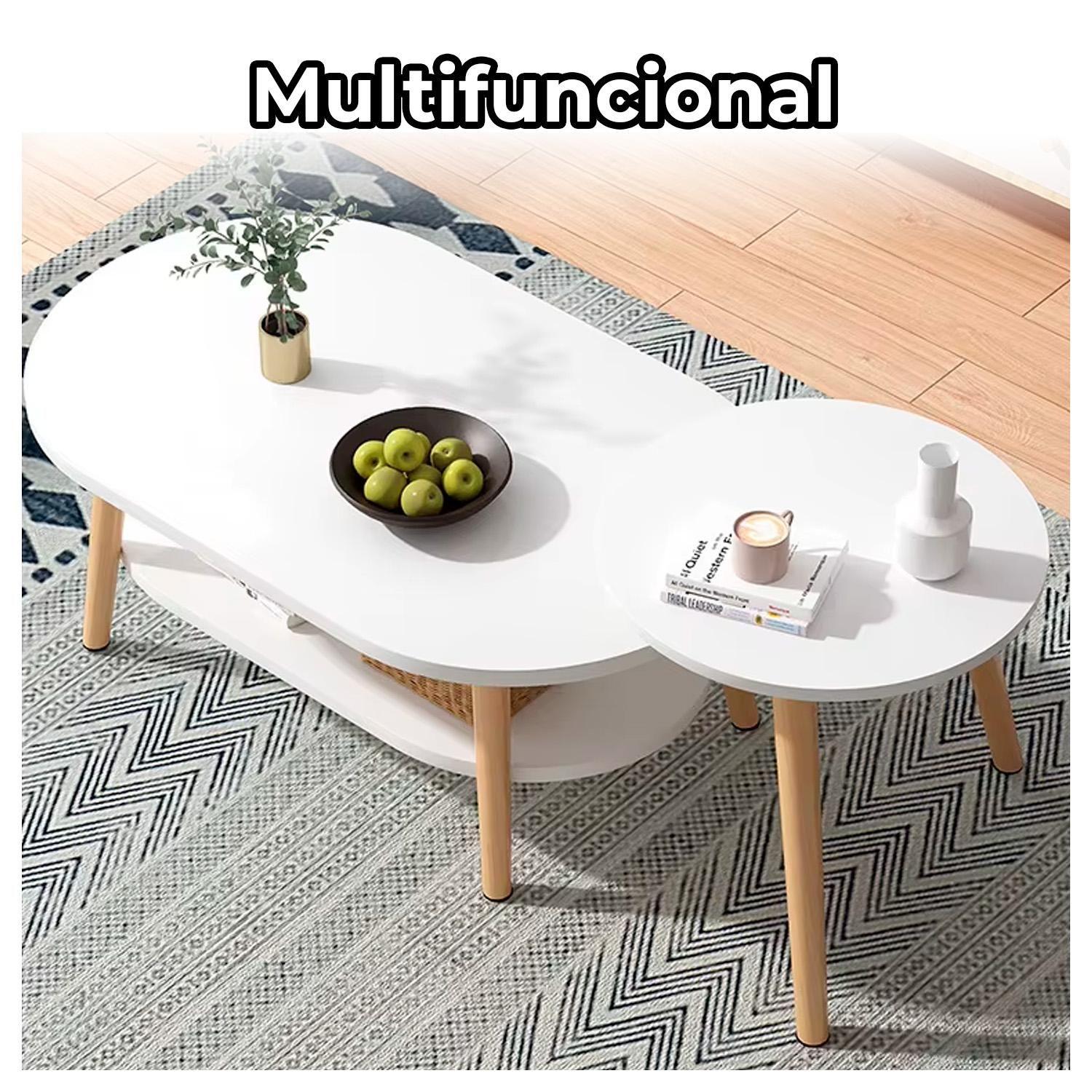 Mesa de Centro con Mesa Auxiliar Diseño Elegante-2