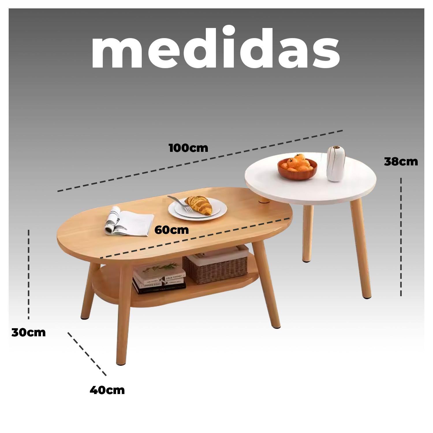 Mesa de Centro con Mesa Auxiliar Diseño Elegante-5