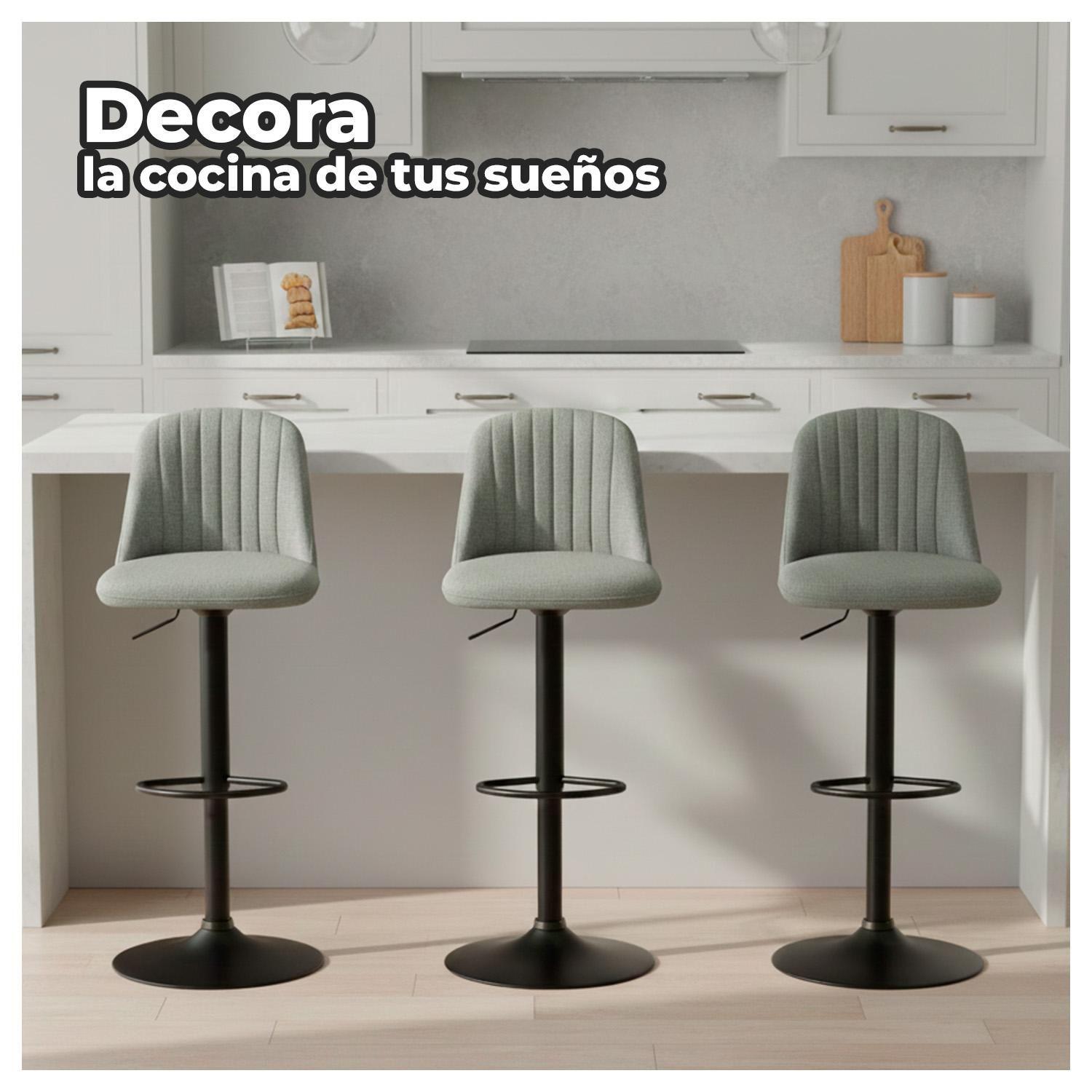 Silla de Bar Moderna Regulable Asiento Tapizado y Base Metálica-2