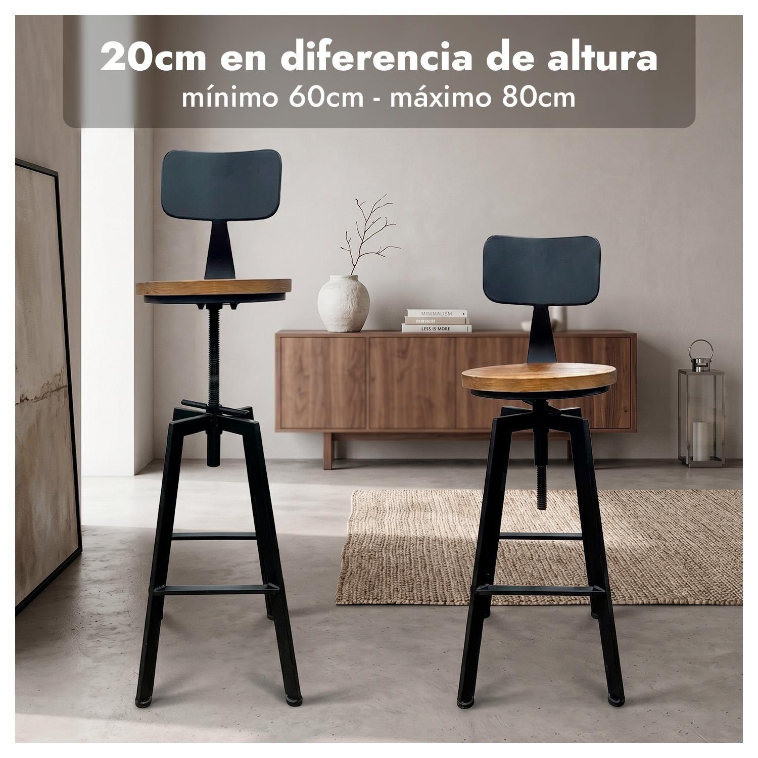 Taburete Silla Bar Cocina Piso Alto Madera Metal Estilo Industrial-2