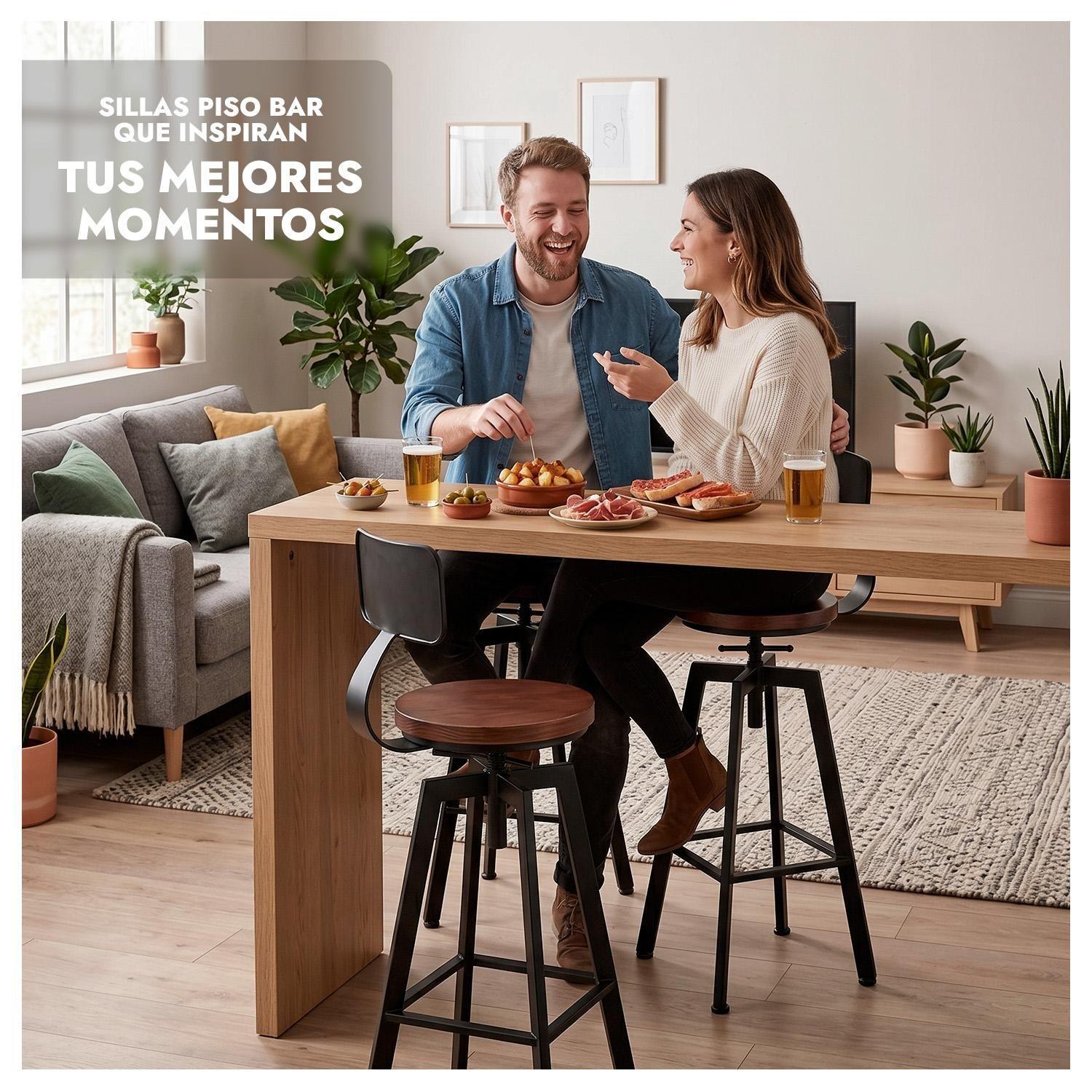 Taburete Silla Bar Cocina Piso Alto Madera Metal Estilo Industrial-5