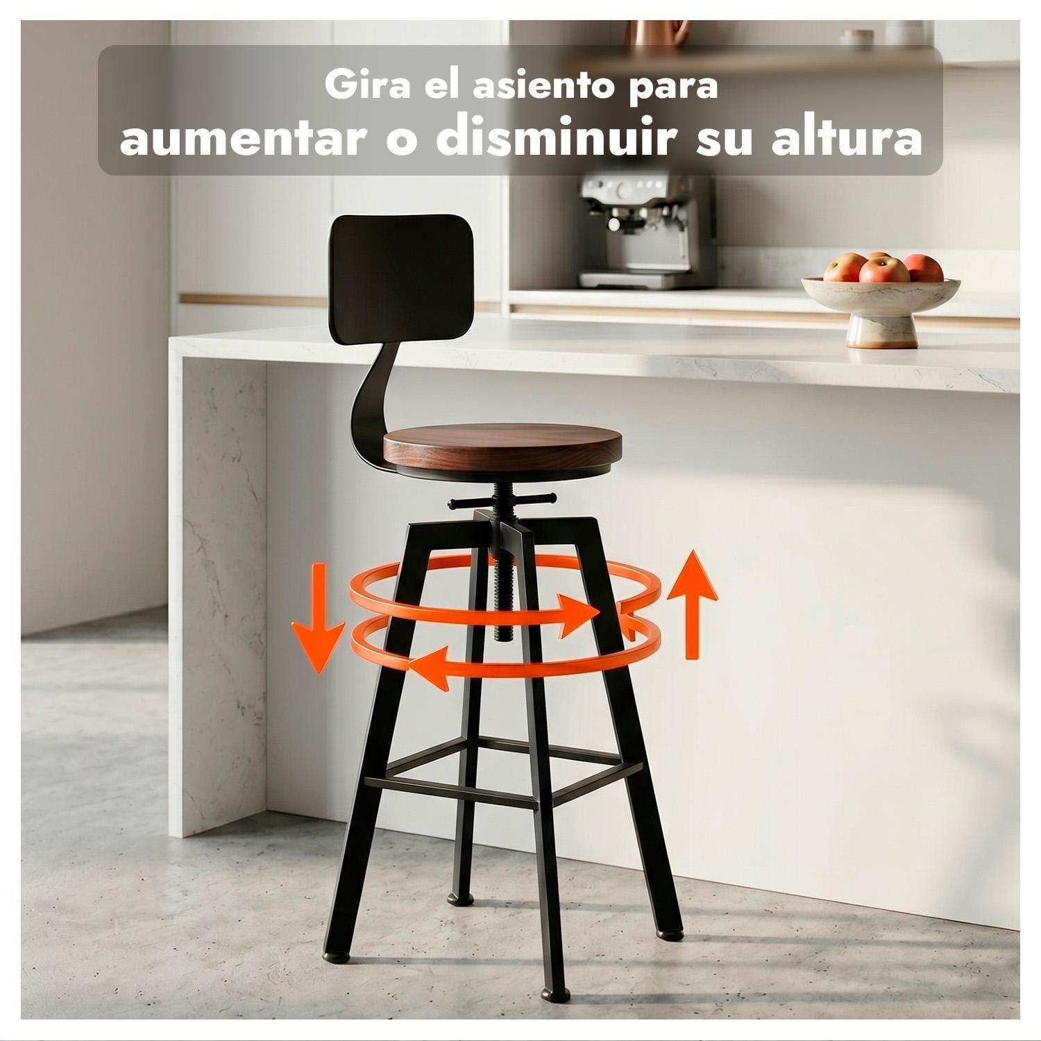 Taburete Silla Bar Cocina Piso Alto Madera Metal Estilo Industrial-6
