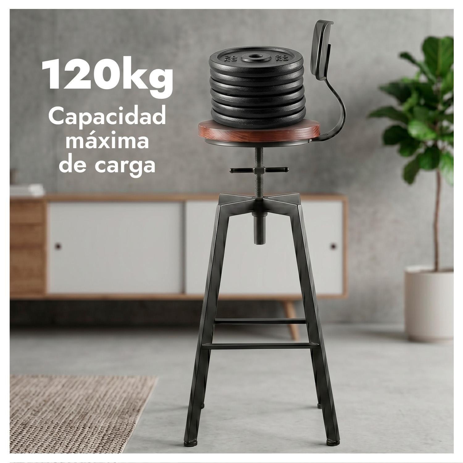 Taburete Silla Bar Cocina Piso Alto Madera Metal Estilo Industrial-8