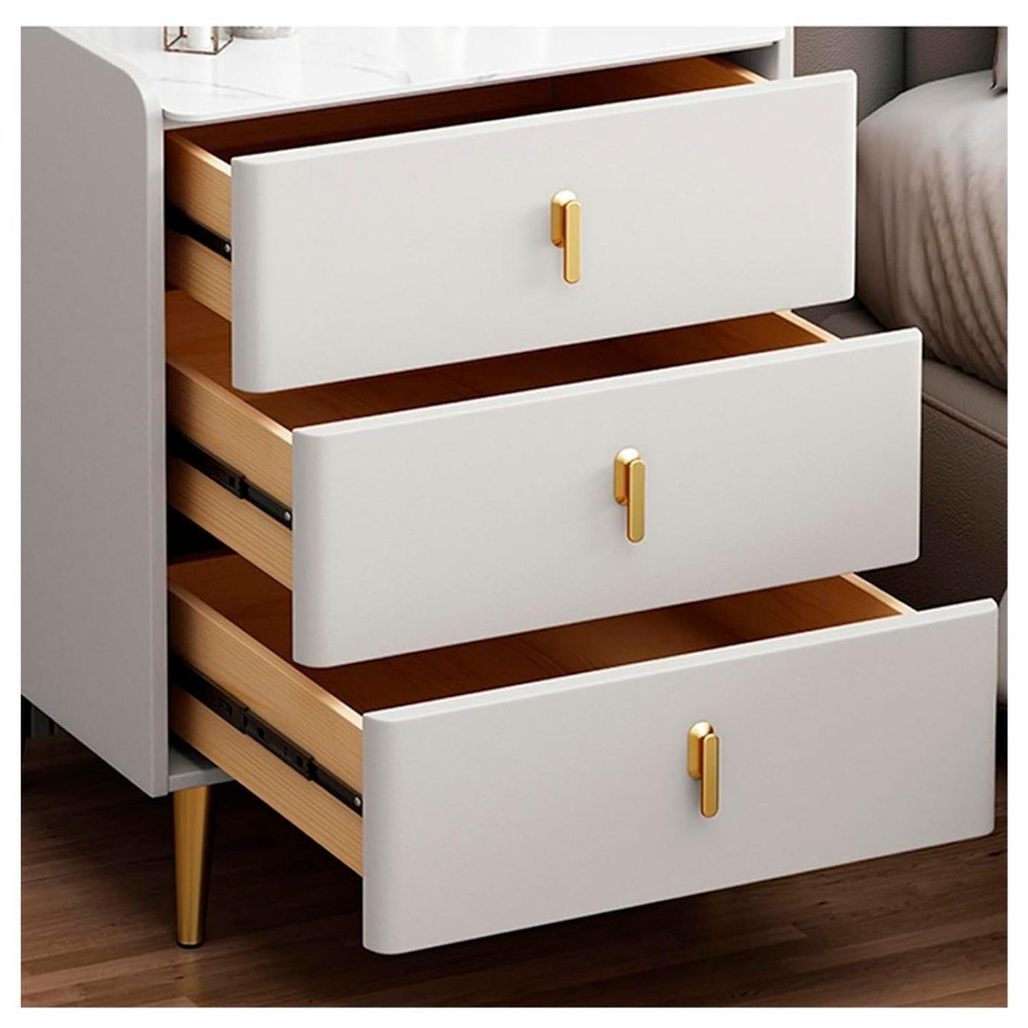 Velador 3 Cajones con Patas Doradas y Cubierta Tipo Mármol-3