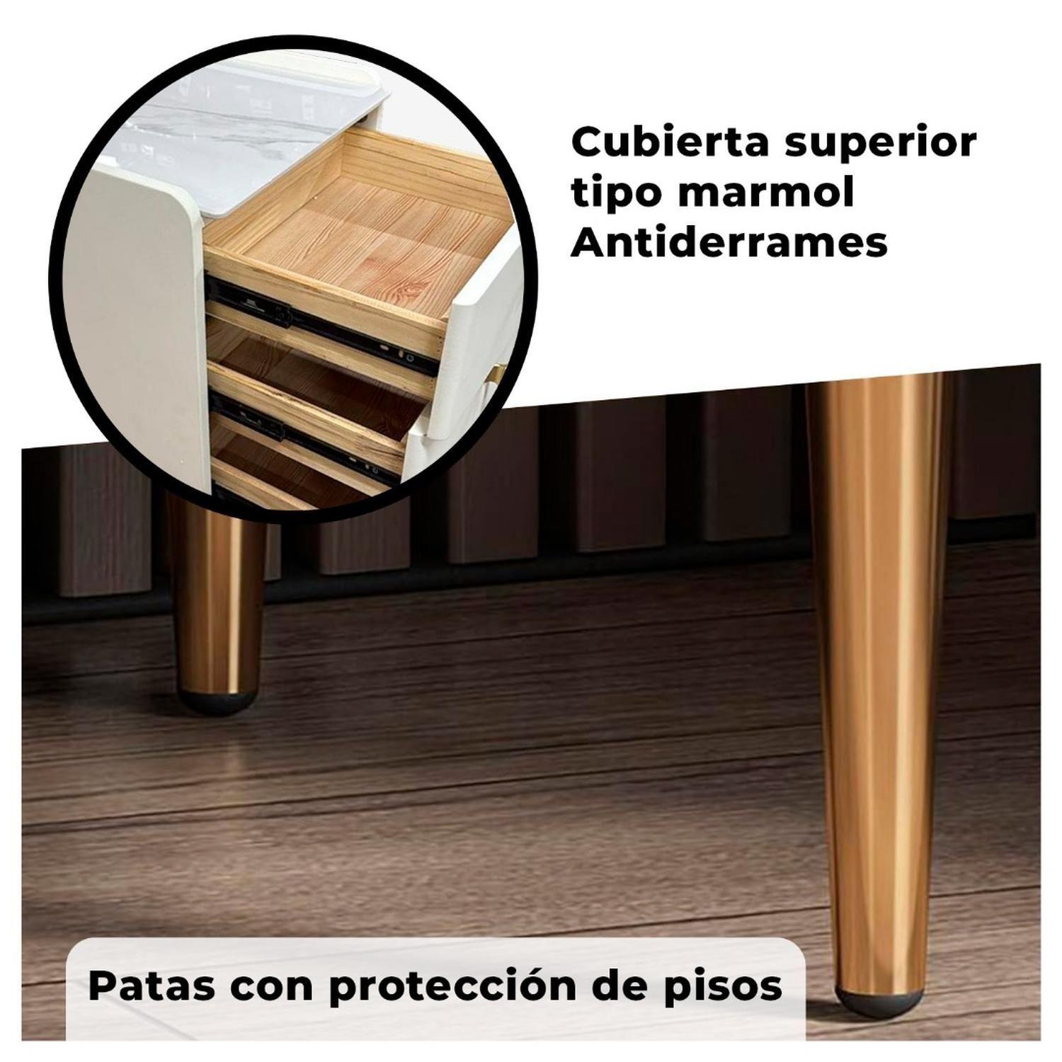 Velador 3 Cajones con Patas Doradas y Cubierta Tipo Mármol-4