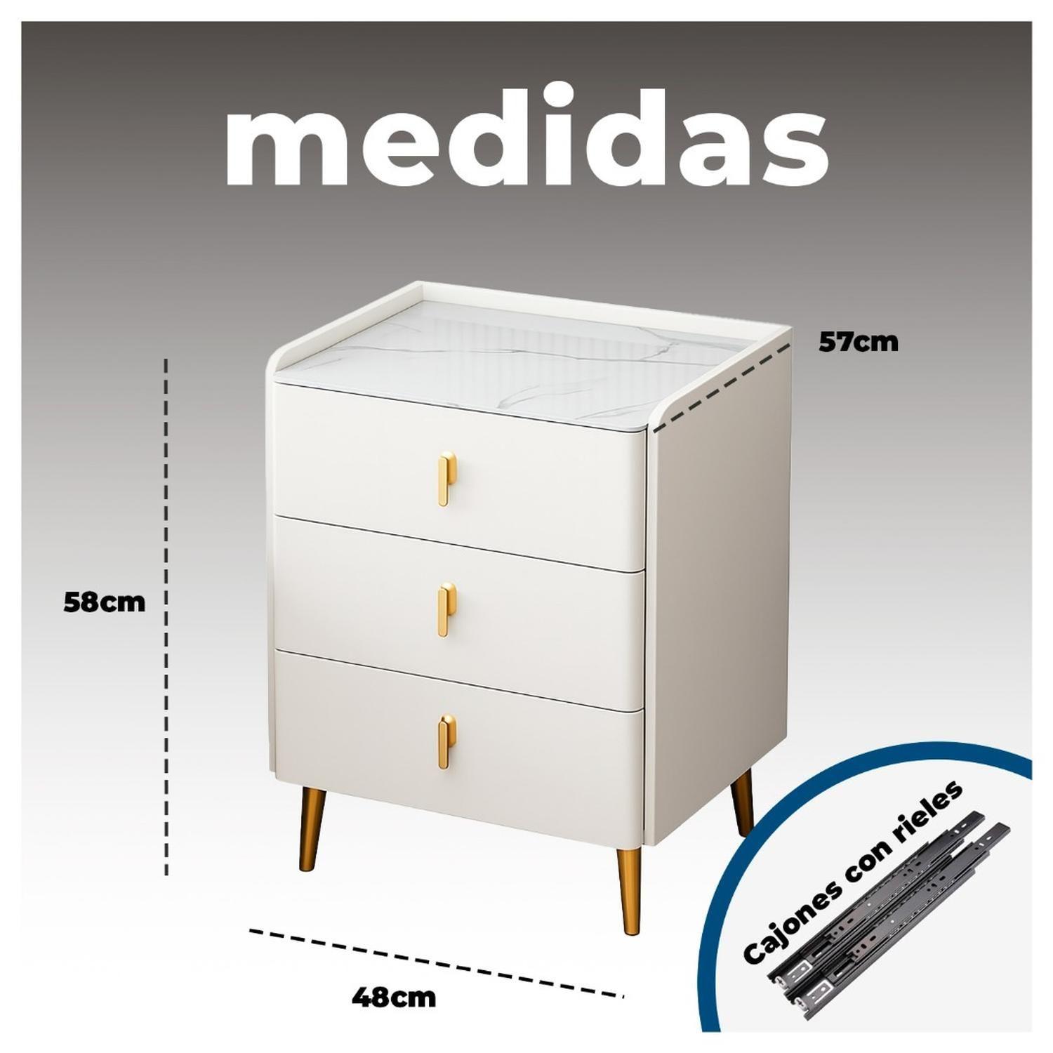 Velador 3 Cajones con Patas Doradas y Cubierta Tipo Mármol-5