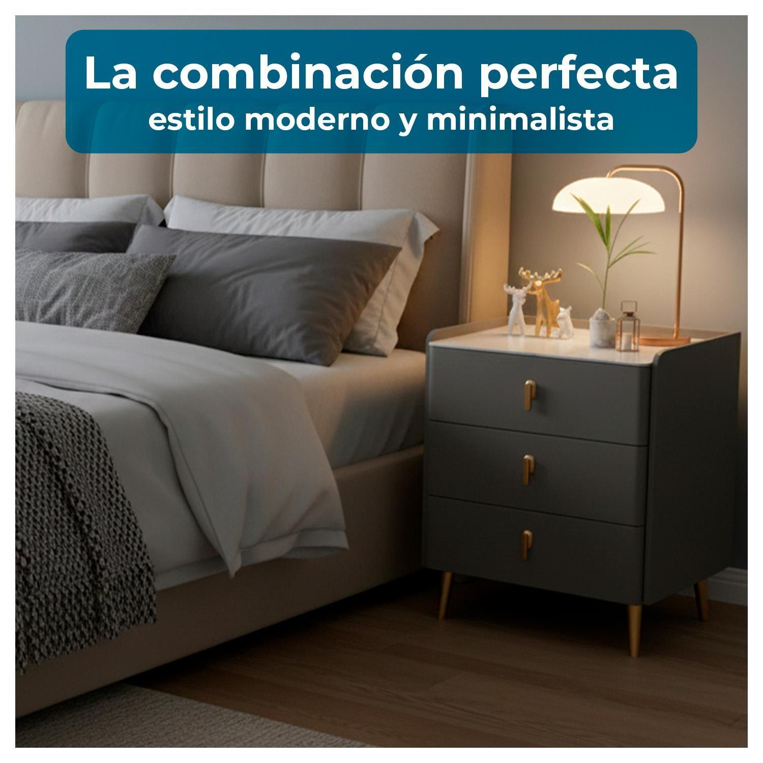 Velador 3 Cajones con Patas Doradas y Cubierta Tipo Mármol-2