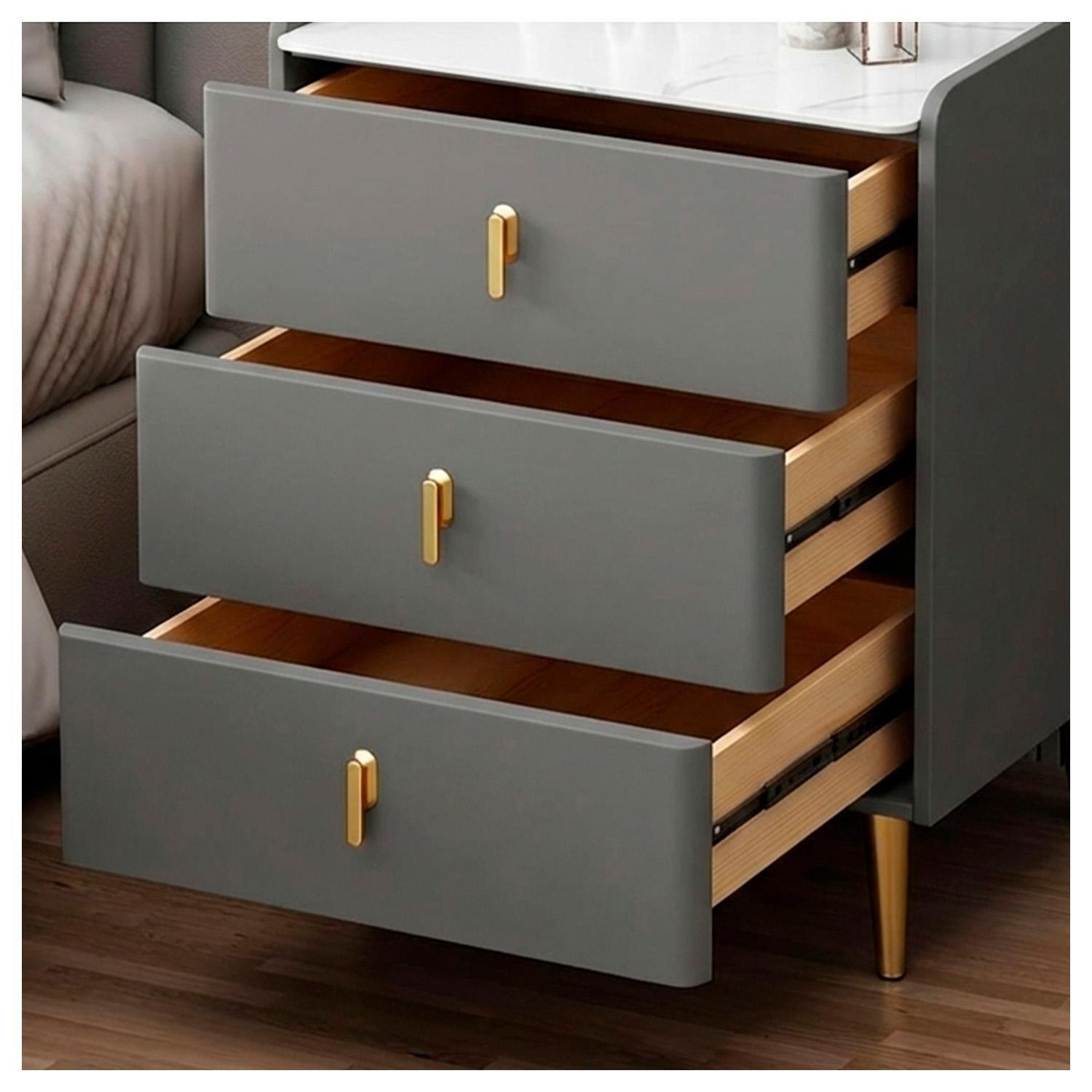 Velador 3 Cajones con Patas Doradas y Cubierta Tipo Mármol-3