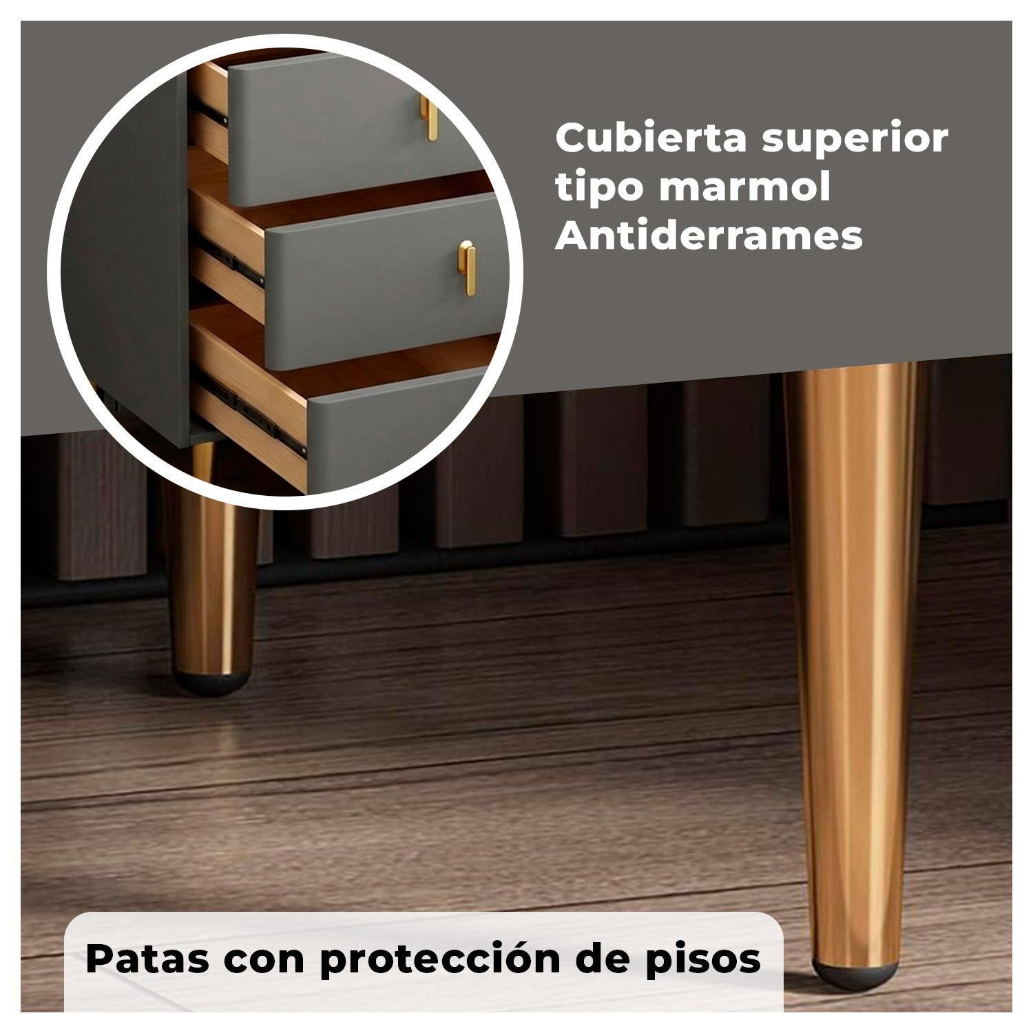 Velador 3 Cajones con Patas Doradas y Cubierta Tipo Mármol-4