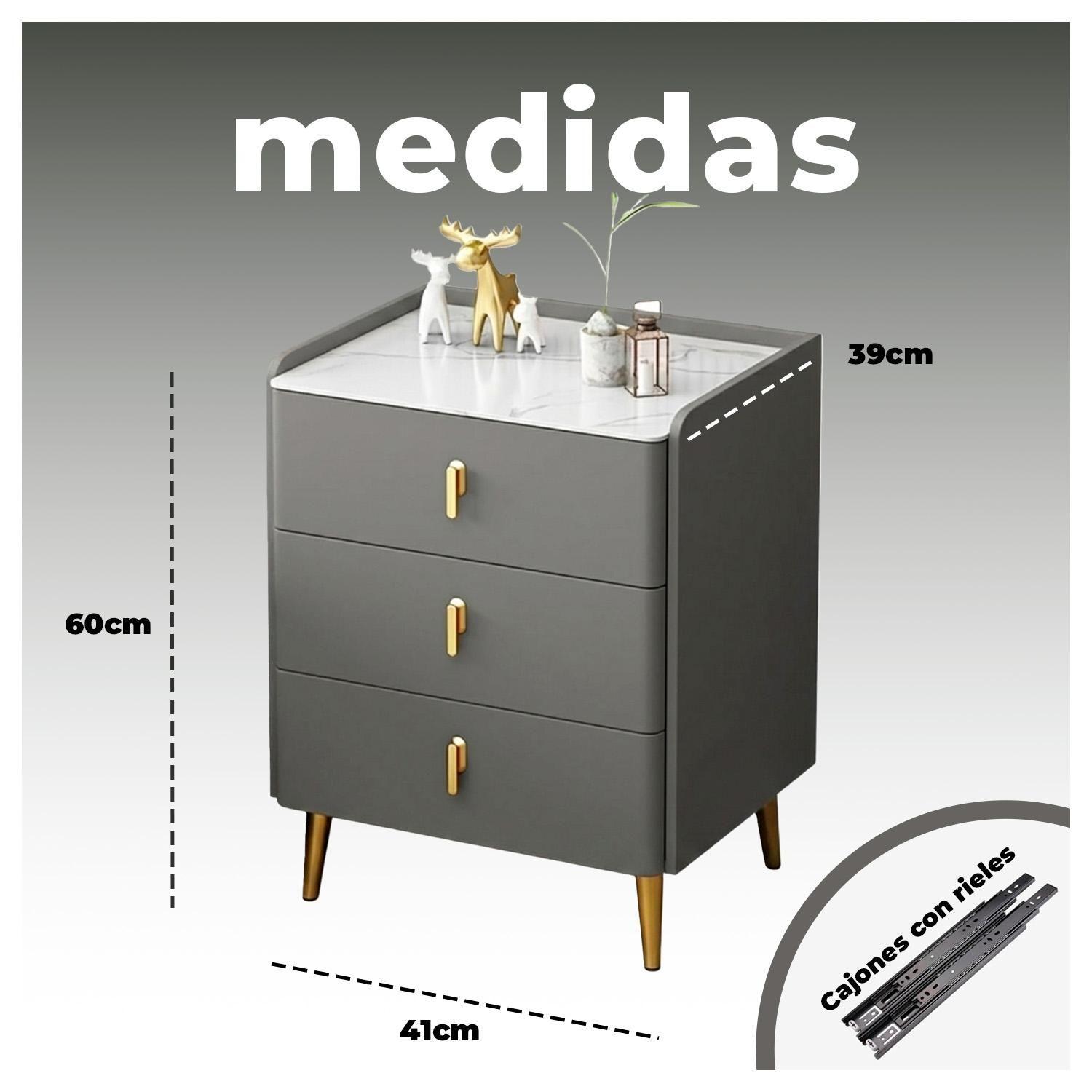 Velador 3 Cajones con Patas Doradas y Cubierta Tipo Mármol-5
