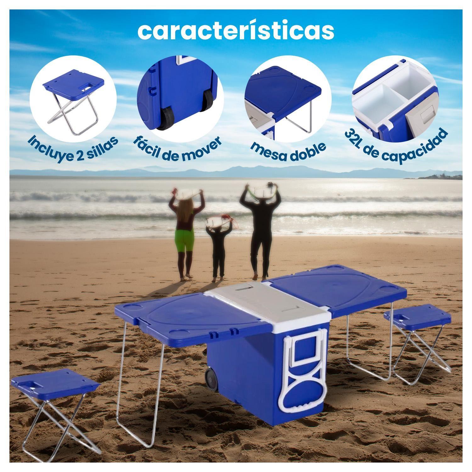 Mesa Cooler 2 en 1 de 32 Ltrs con Asientos y Ruedas-1
