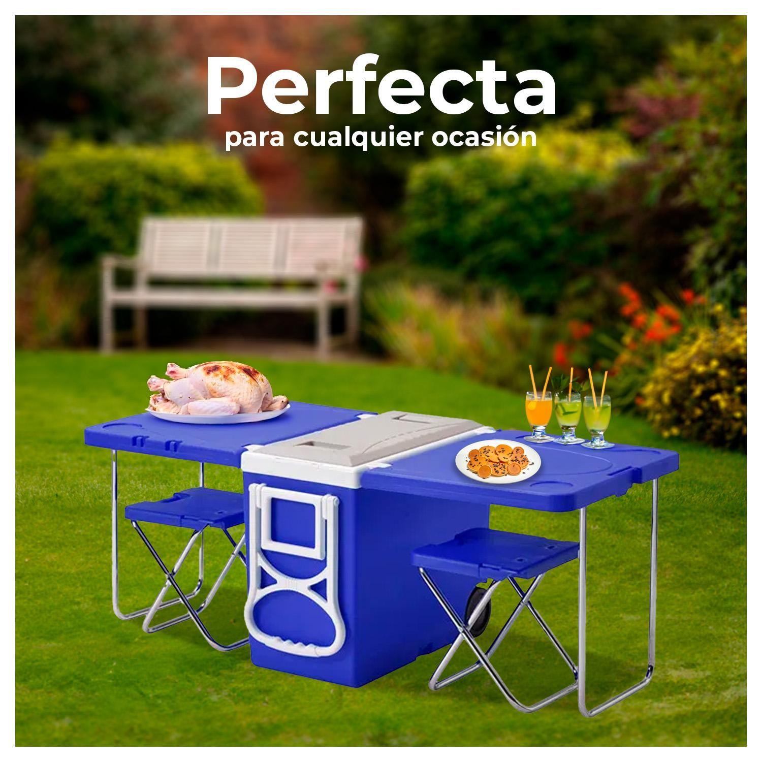 Mesa Cooler 2 en 1 de 32 Ltrs con Asientos y Ruedas-2
