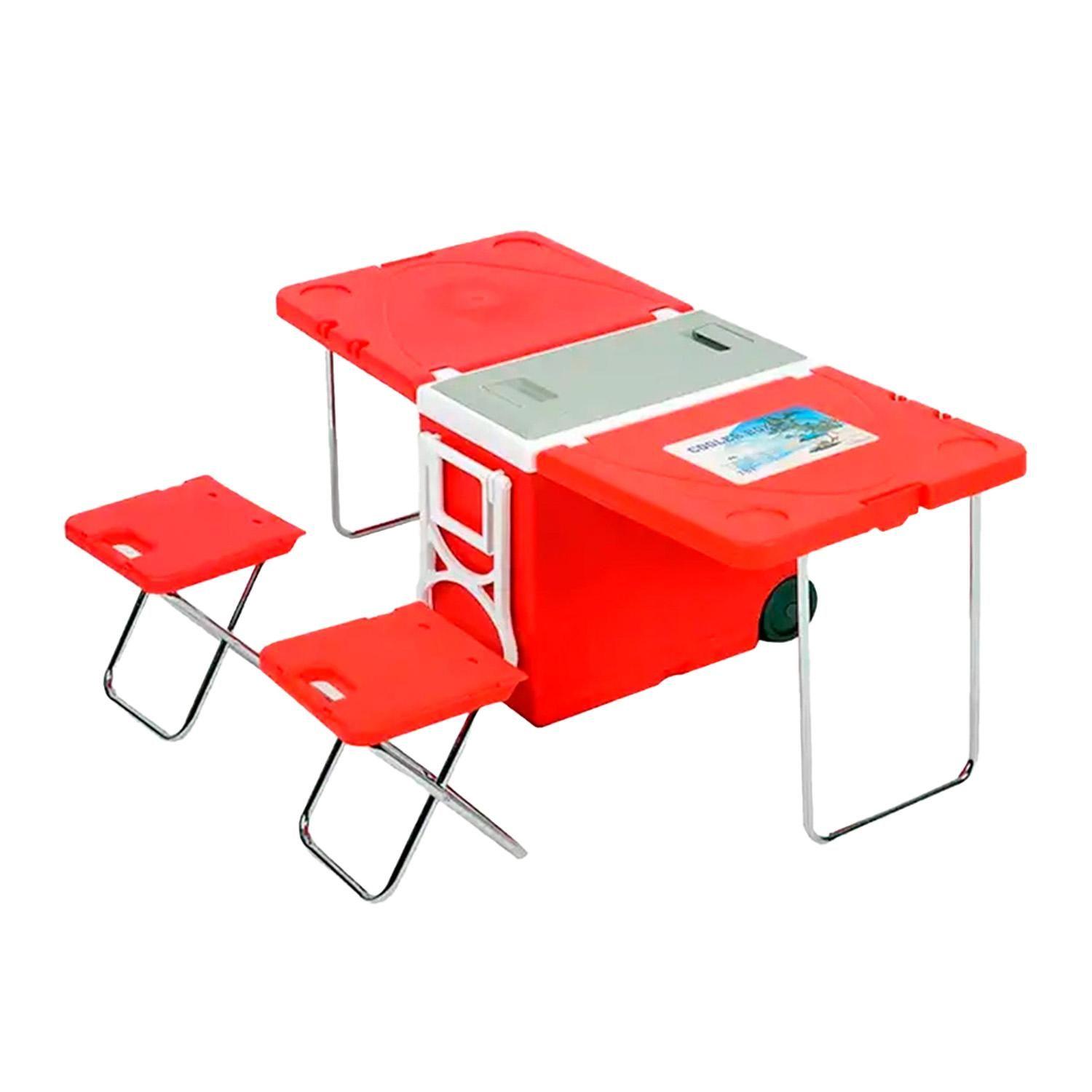 Mesa Cooler 2 en 1 de 32 Ltrs con Asientos y Ruedas-0