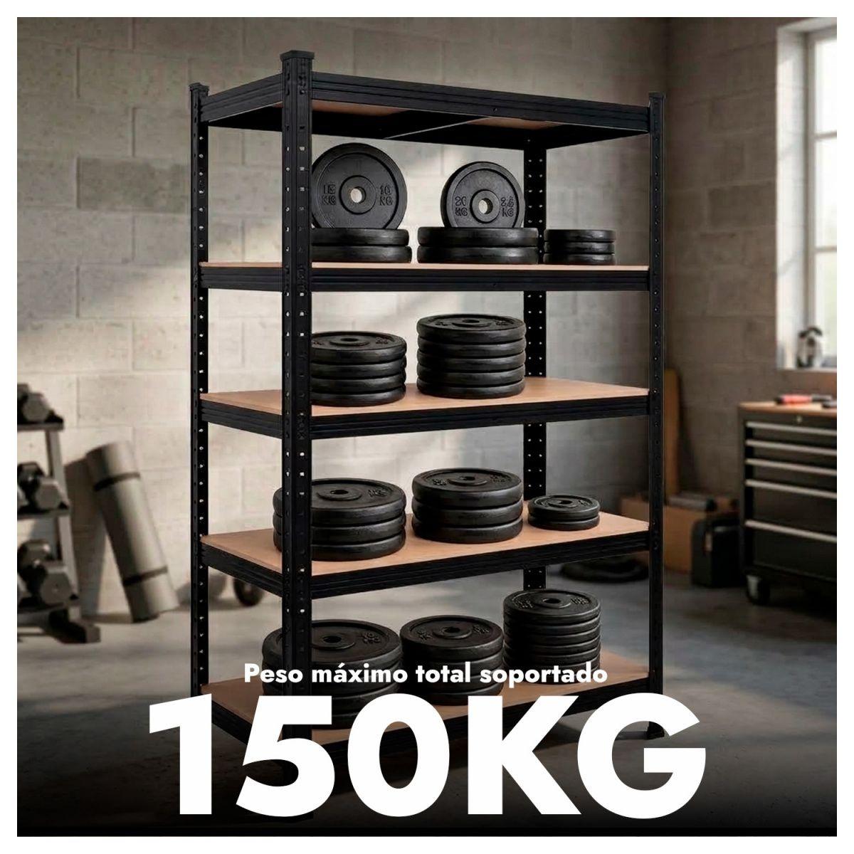 Estante Metálico 5 Niveles con Repisas Reforzado Negro 150kg-3