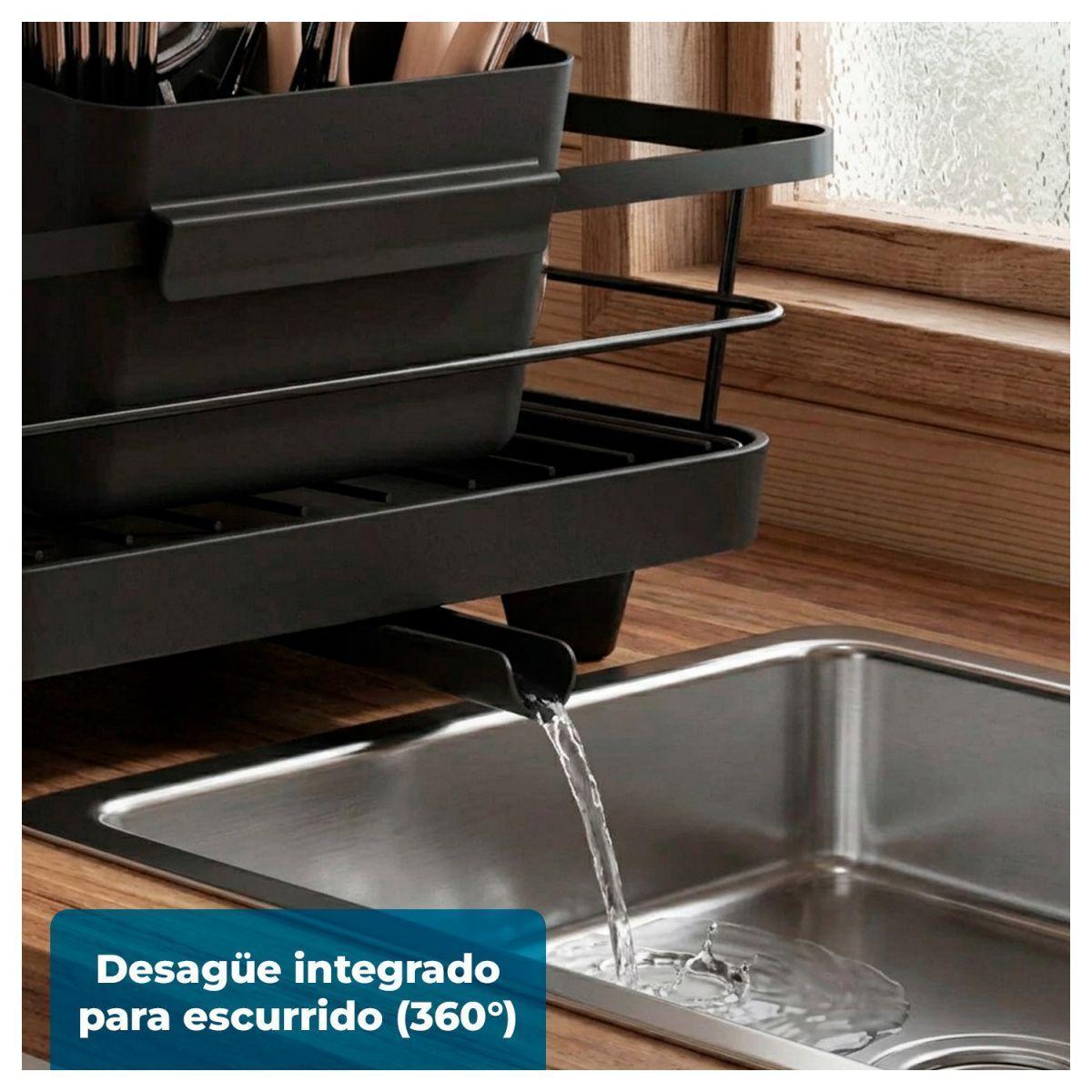 Escurridor de Platos 2 Niveles con Desagüe Giratorio 360°-2