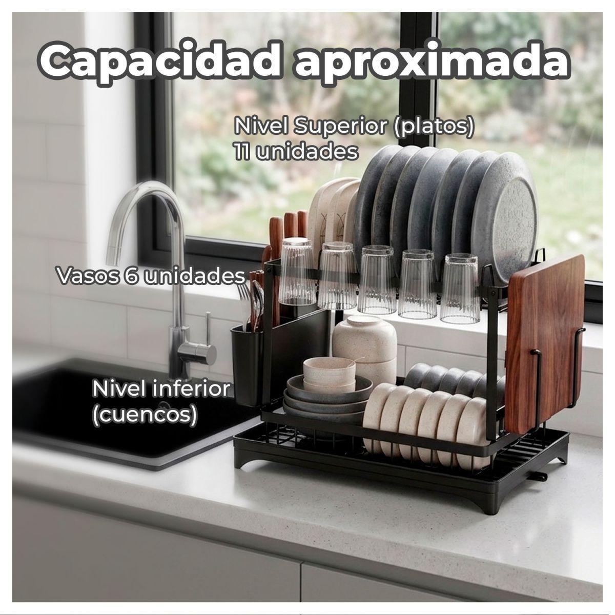 Escurridor de Platos 2 Niveles con Desagüe Giratorio 360°-5