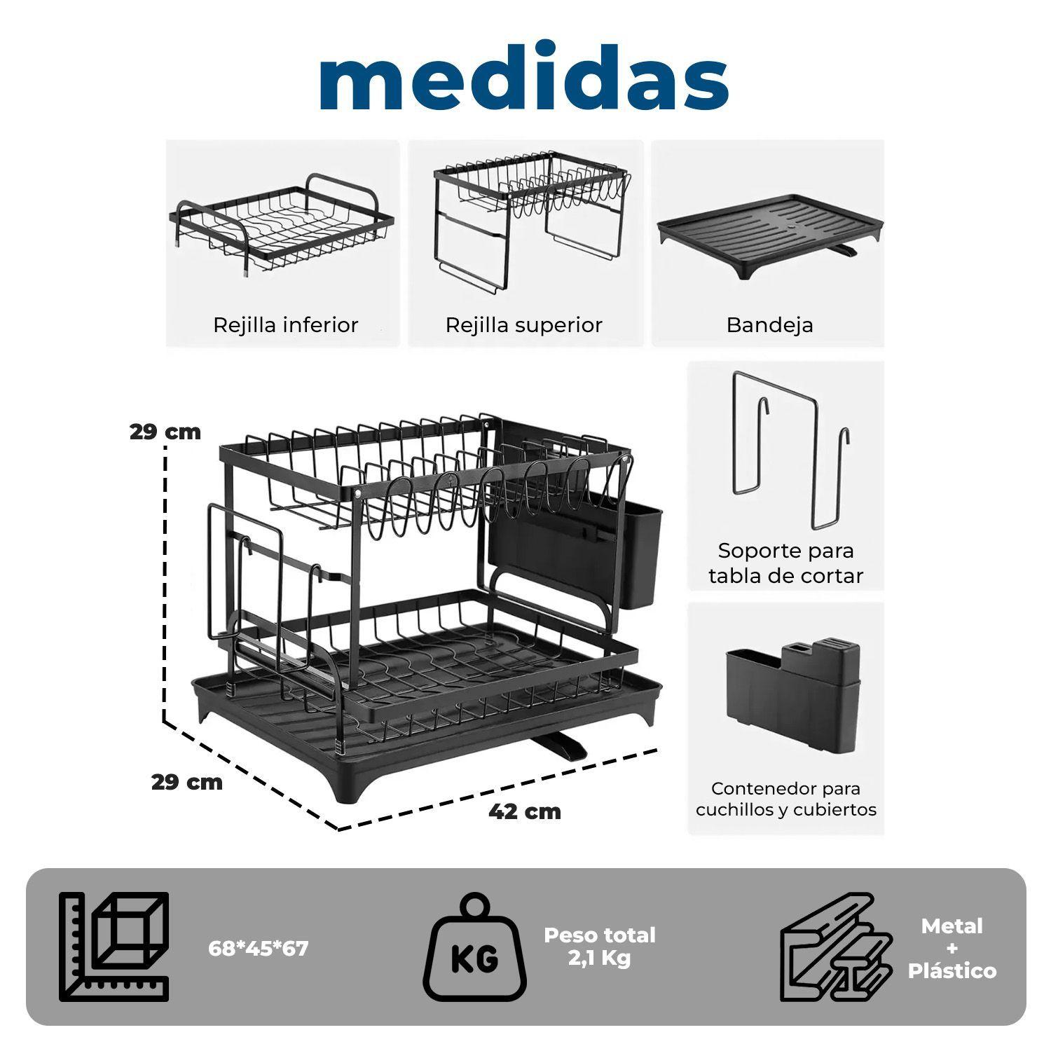 Escurridor de Platos 2 Niveles con Desagüe Giratorio 360°-7