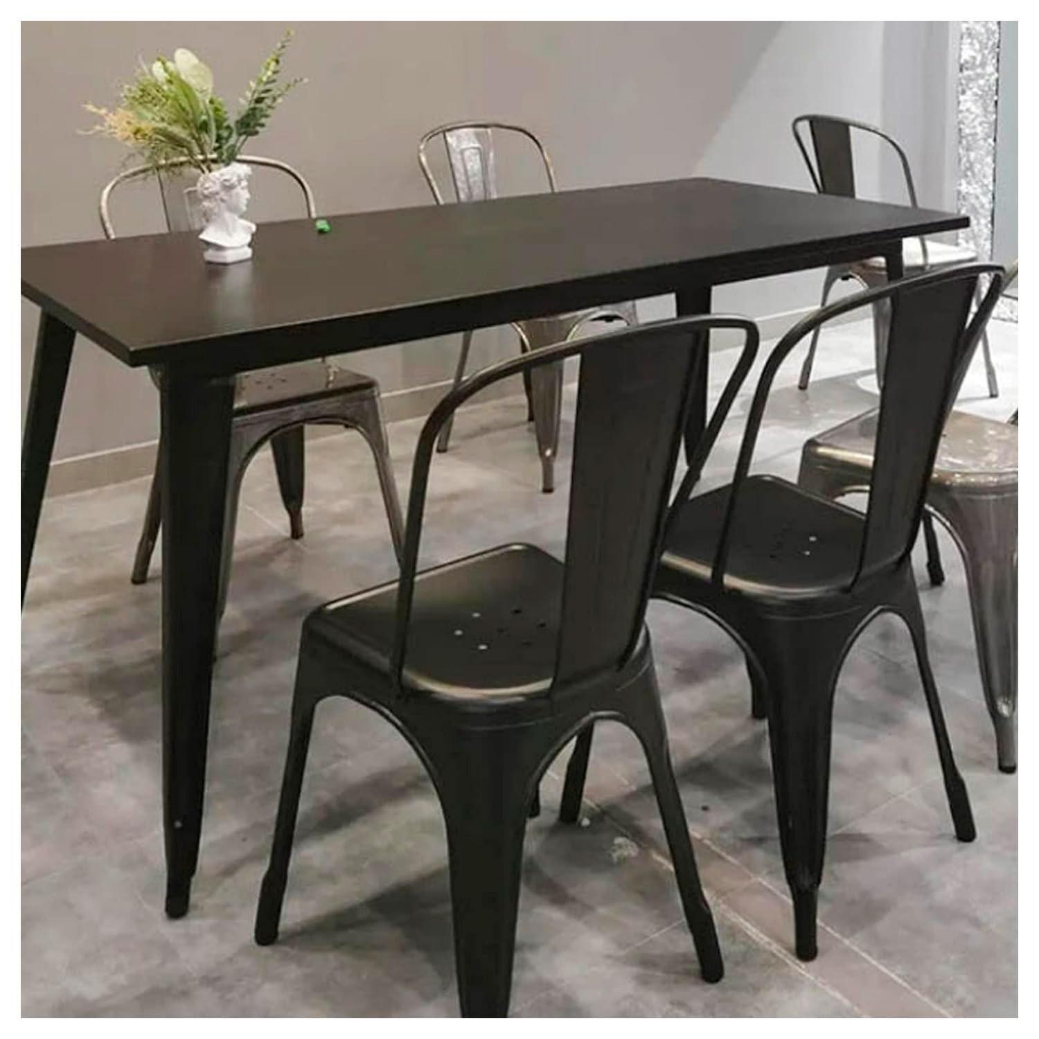 Pack 4 Silla de Comedor de Metal Negra Diseño Moderno y Apilable-4