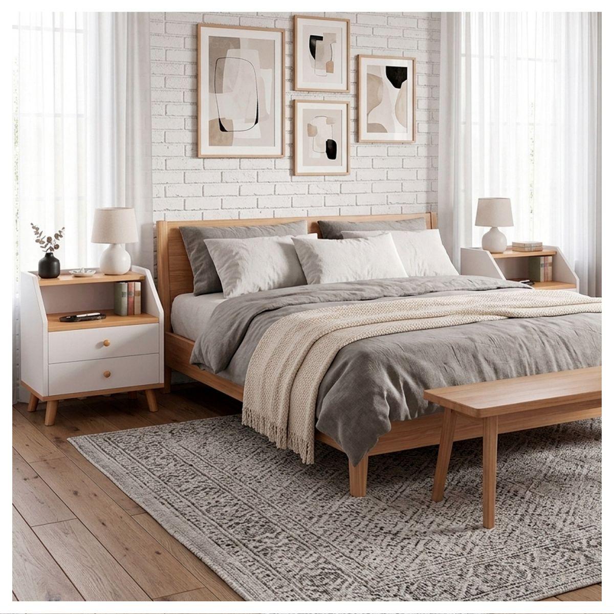 Velador de Madera con 2 Cajones y Doble Repisa 53x40x30 cm-5