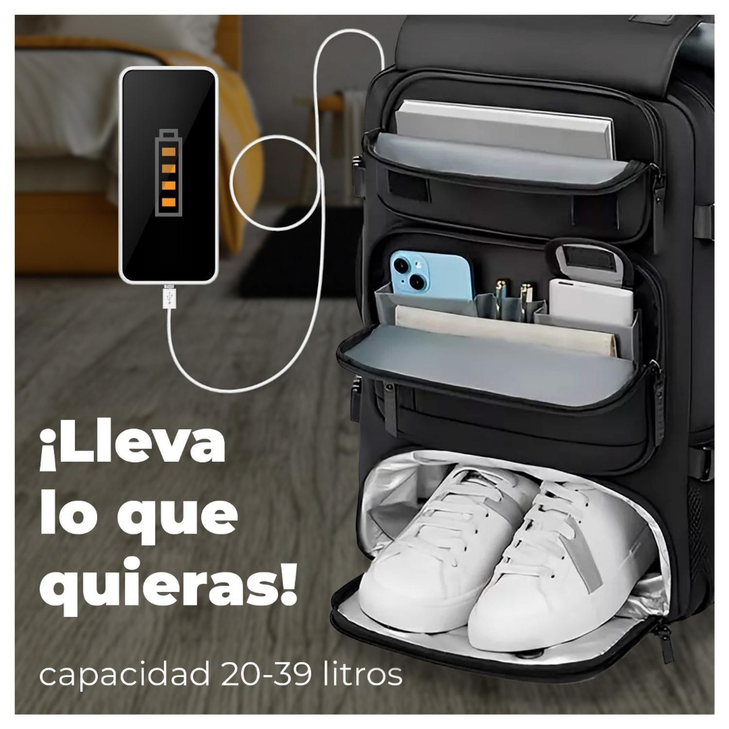 Mochila Multifuncional Viajera Impermeable Puerto USB Diseño Expandible-3