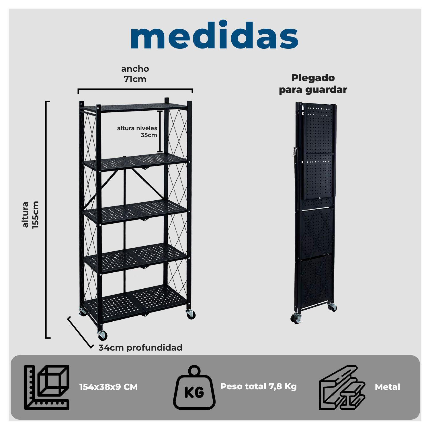 Estante Metálico Plegable 5 Niveles Reforzado hasta 100kg-8
