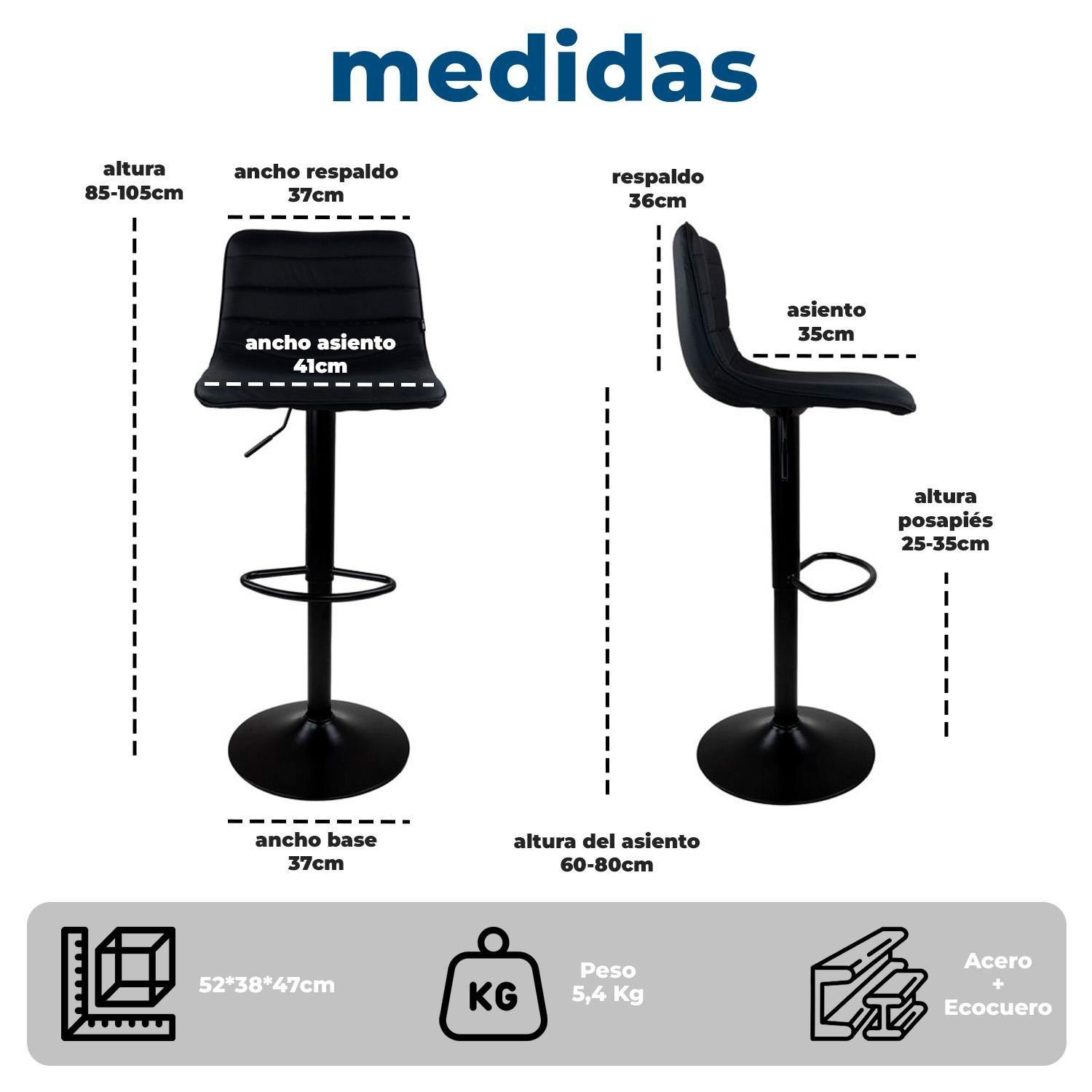 Pack 4 Silla Piso Bar Ajustable Negra Ergonómica Giratoria Cocina Isla 150kg-9