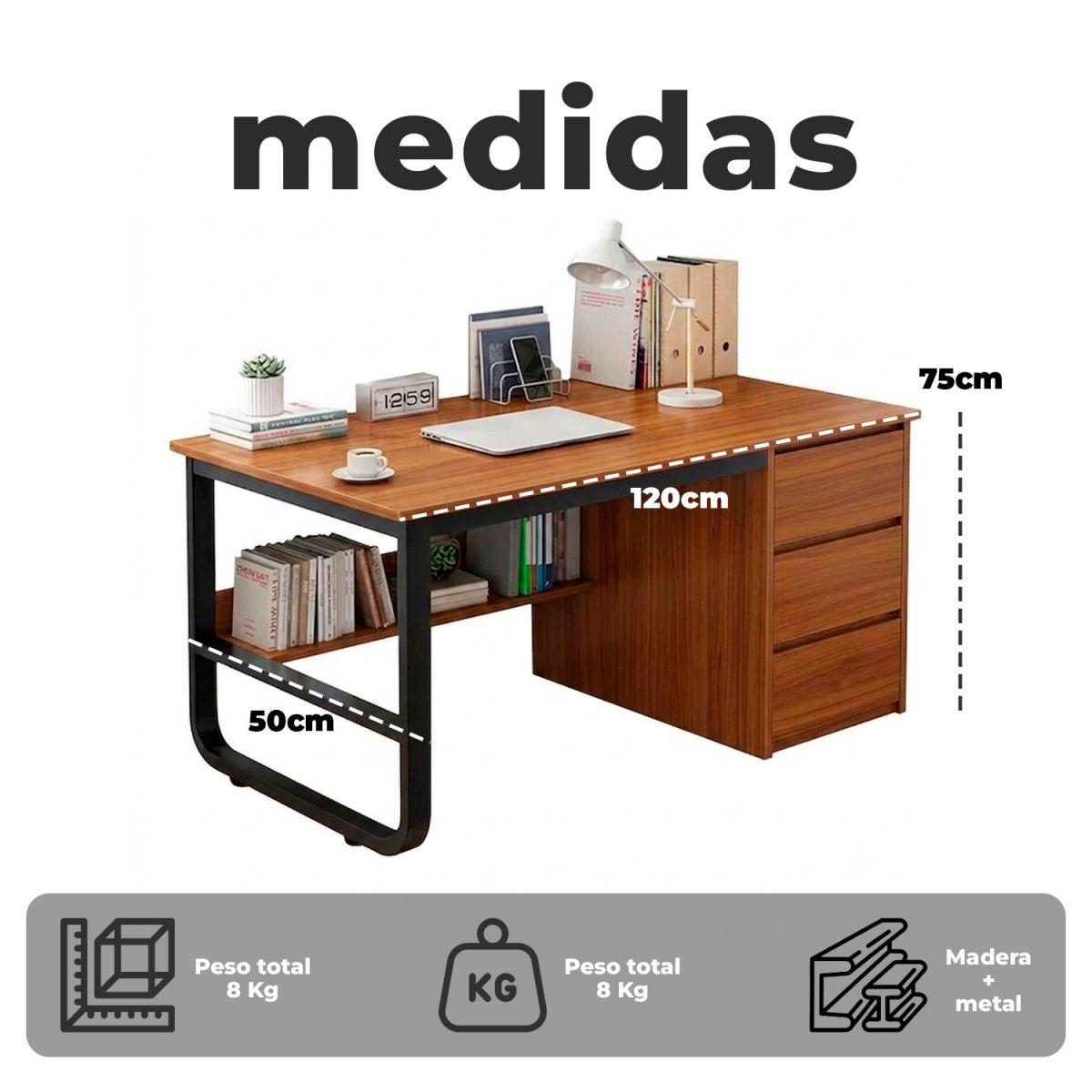Escritorio Moderno 120x50cm Hierro y MDF Diseño Elegante-5
