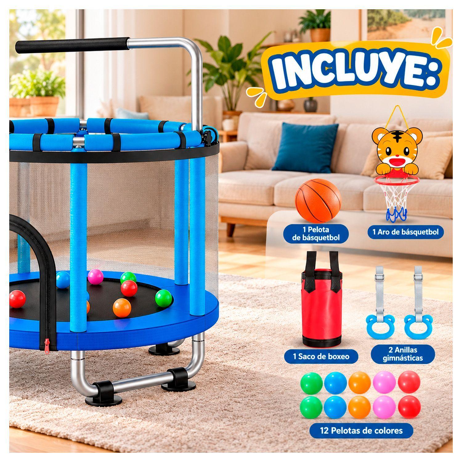 Mini Trampolín Infantil Multifuncional 5 en 1 Azul 142 cm-2