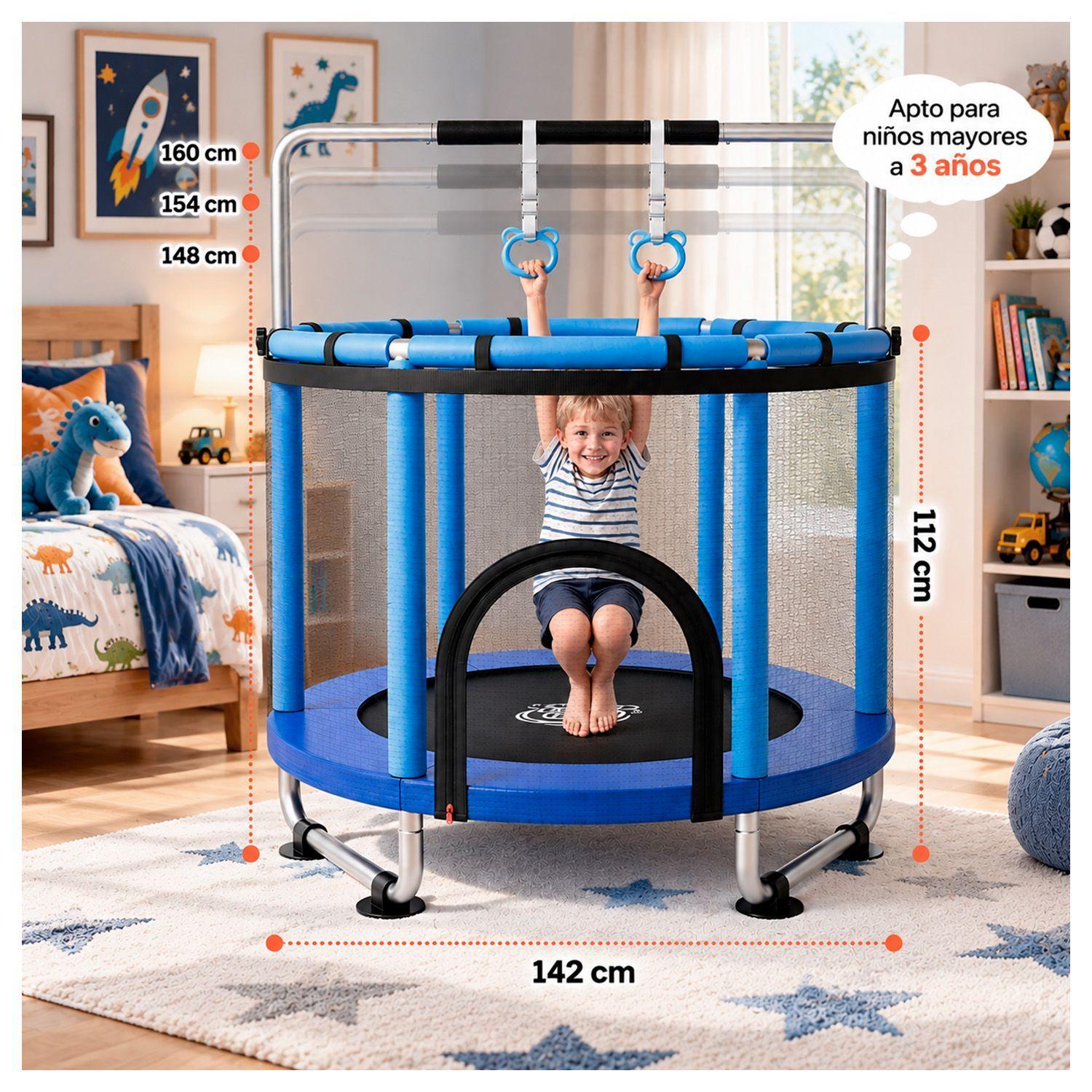 Mini Trampolín Infantil Multifuncional 5 en 1 Azul 142 cm-3