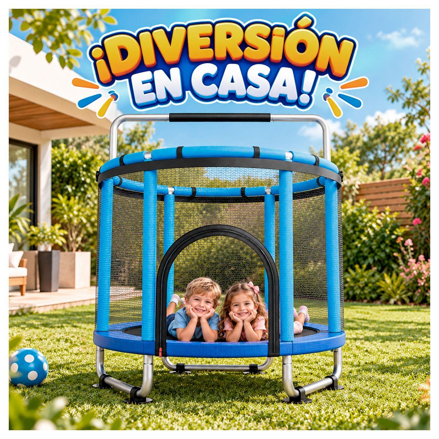 Mini Trampolín Infantil Multifuncional 5 en 1 Azul 142 cm-4