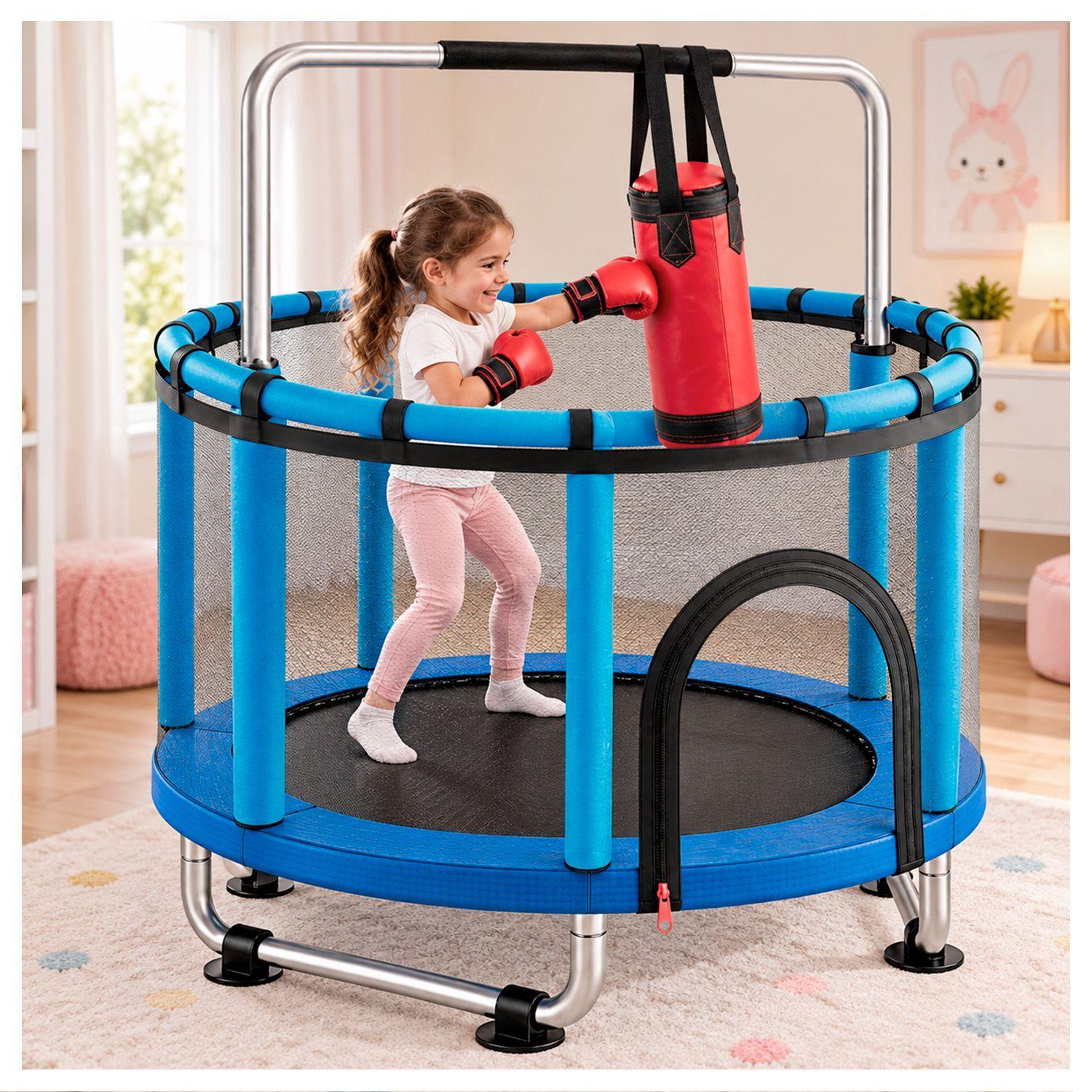 Mini Trampolín Infantil Multifuncional 5 en 1 Azul 142 cm-5