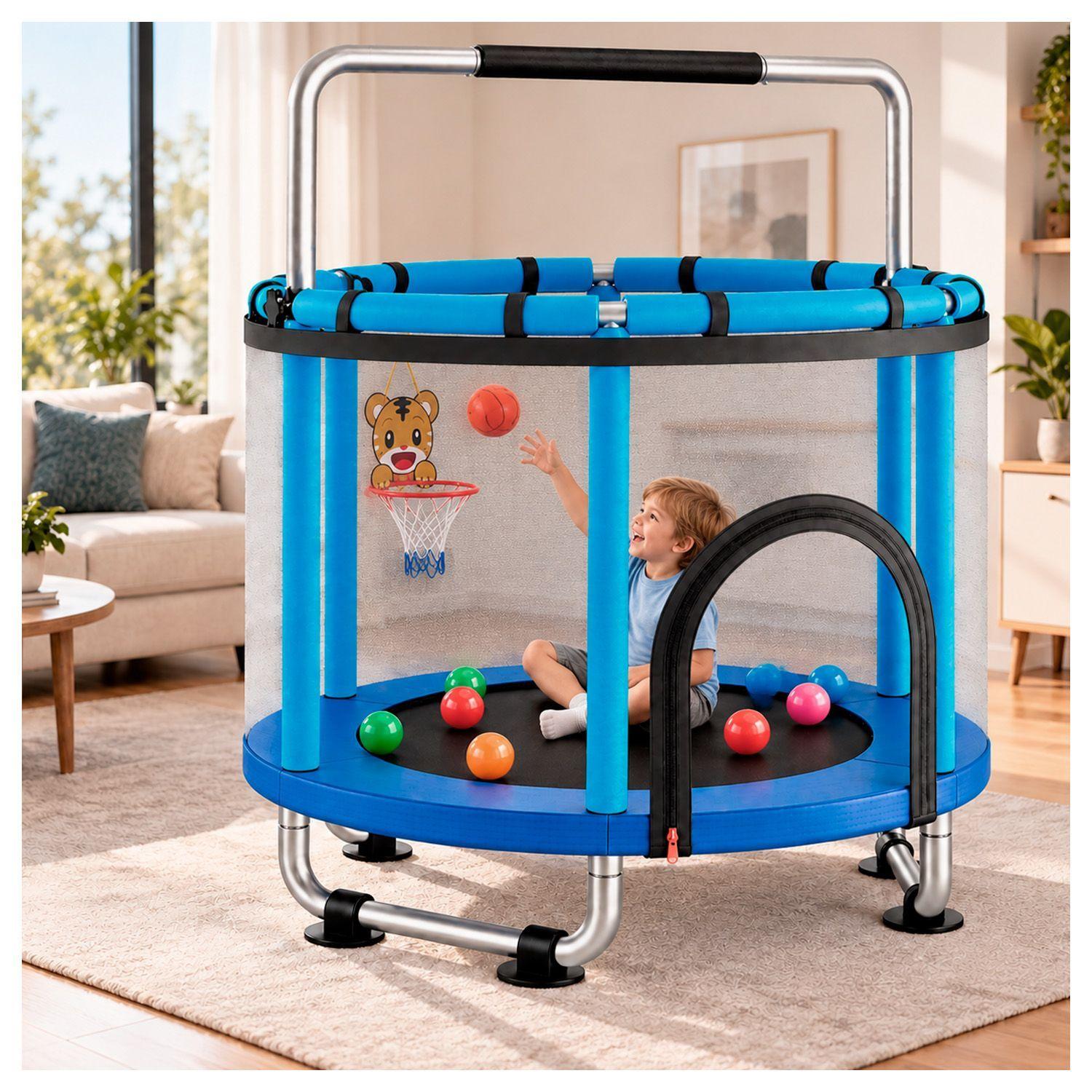 Mini Trampolín Infantil Multifuncional 5 en 1 Azul 142 cm-6