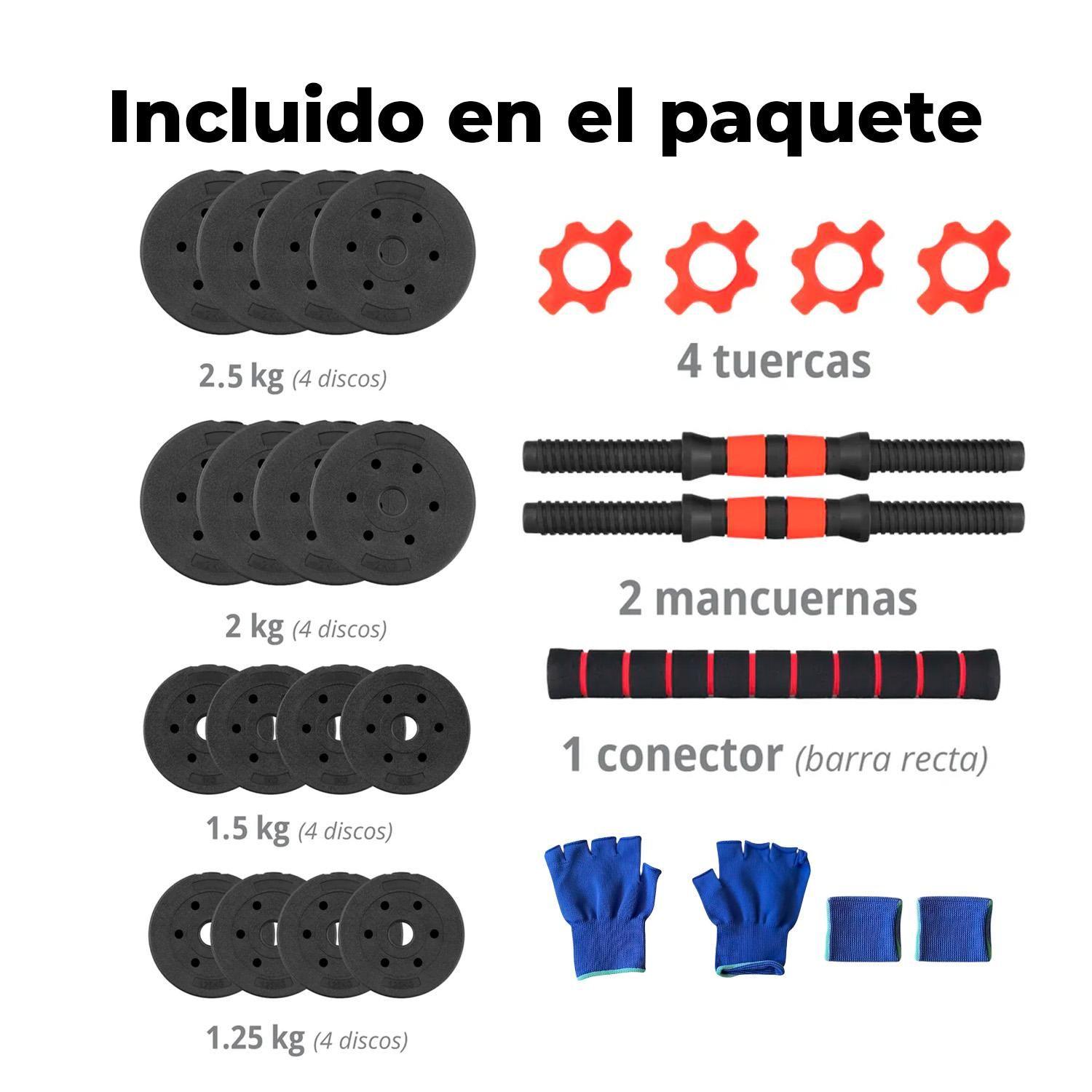 Mancuernas con Peso 30 kg Ajustable y Guantes Incluidos-2