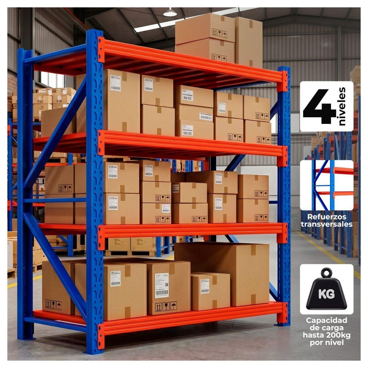 Estante Rack Metálico Industrial 4 Niveles 200x200x40Cm-1