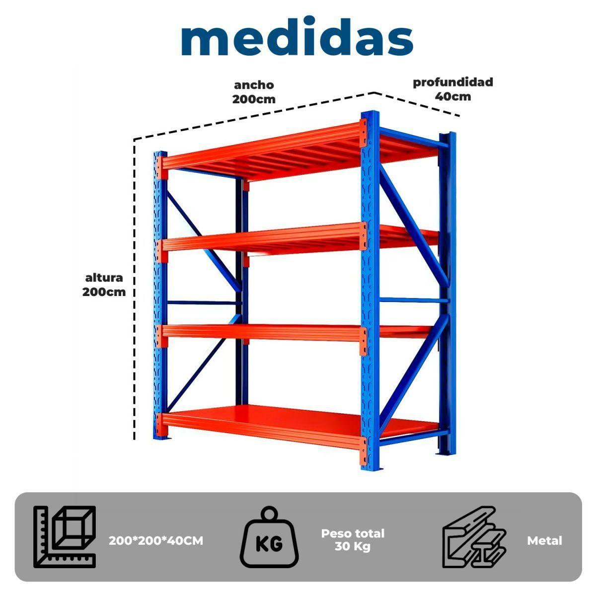 Estante Rack Metálico Industrial 4 Niveles 200x200x40Cm-9