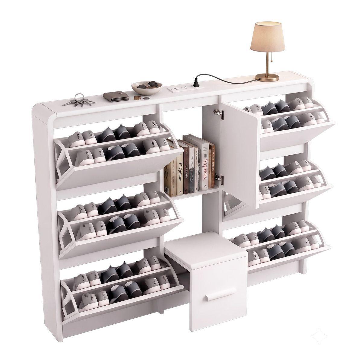 Zapatero Organizador Doble con Banqueta y Enchufe 160cm-0
