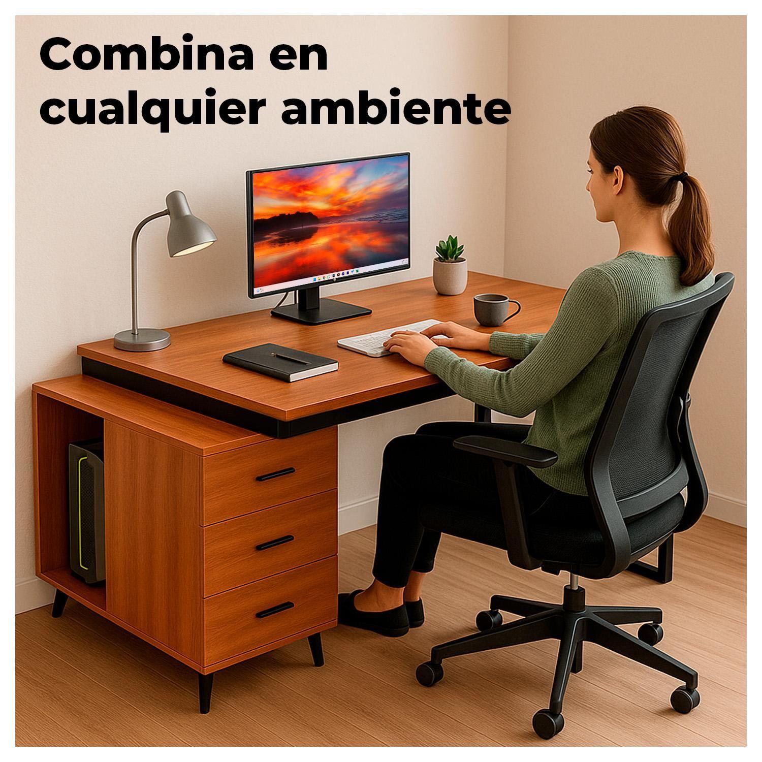 Escritorio Ejecutivo L con Cajonera y Soporte de PC-3