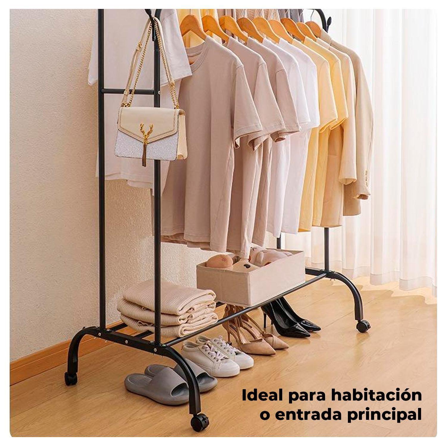 Perchero Metálico Doble con Zapatero Organizador de Ropa-3