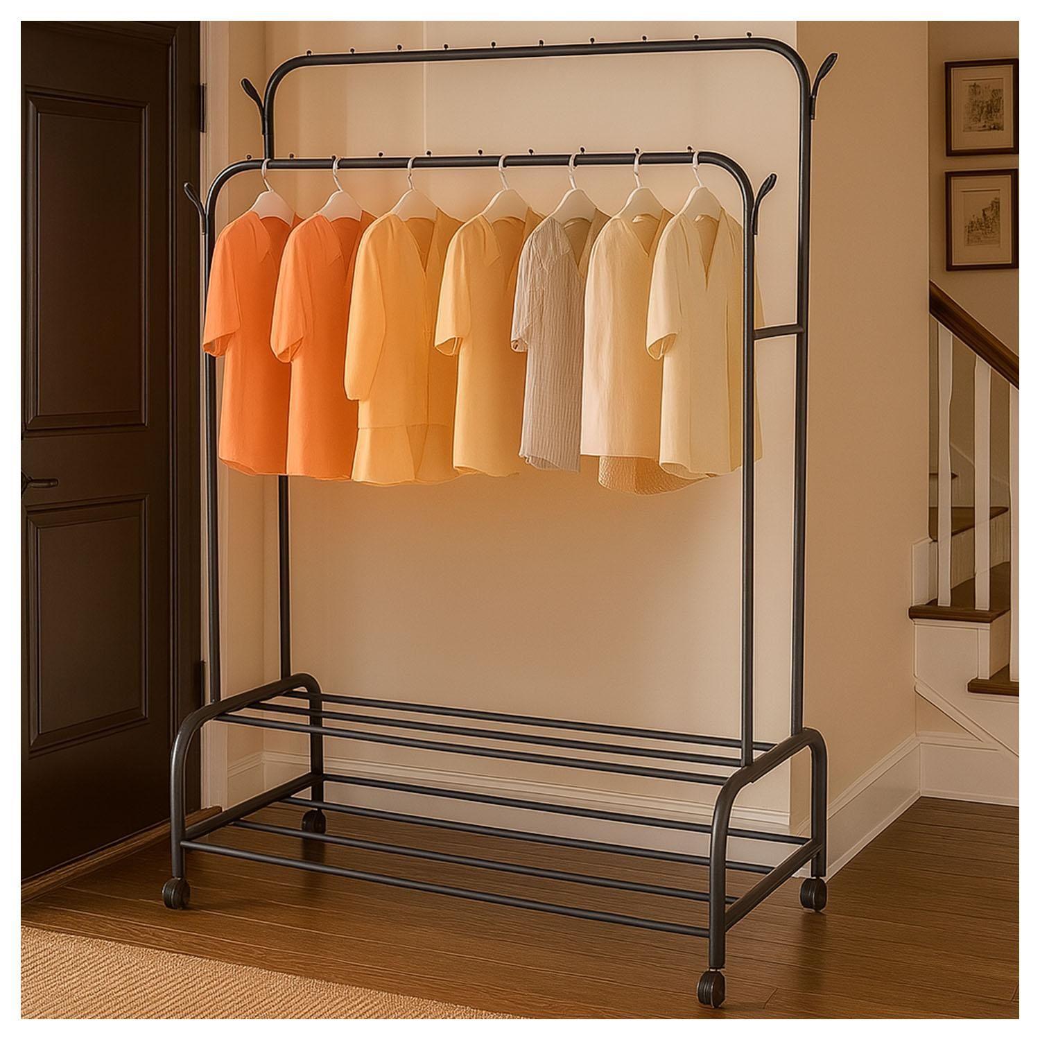 Perchero Metálico Doble con Zapatero Organizador de Ropa-4