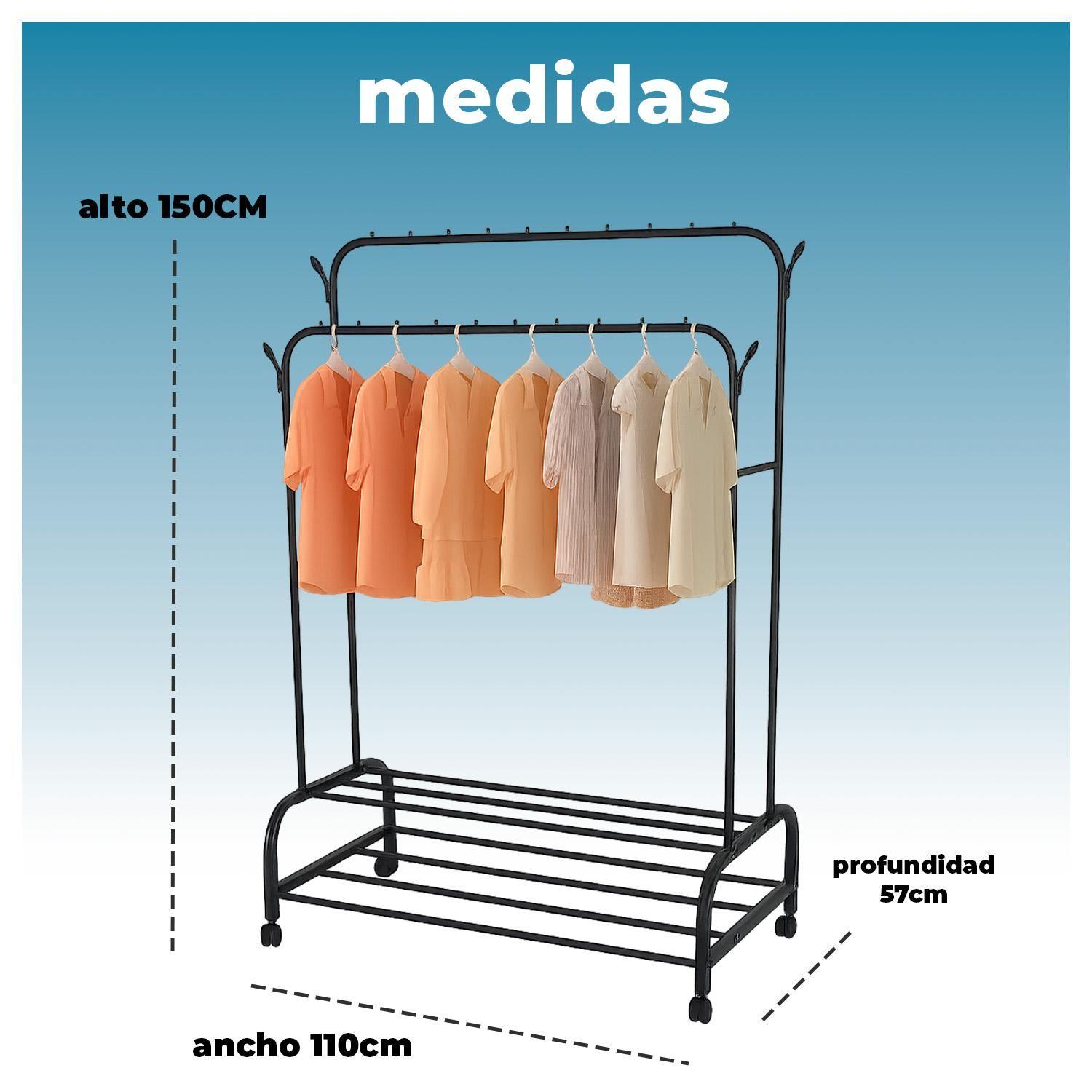 Perchero Metálico Doble con Zapatero Organizador de Ropa-5