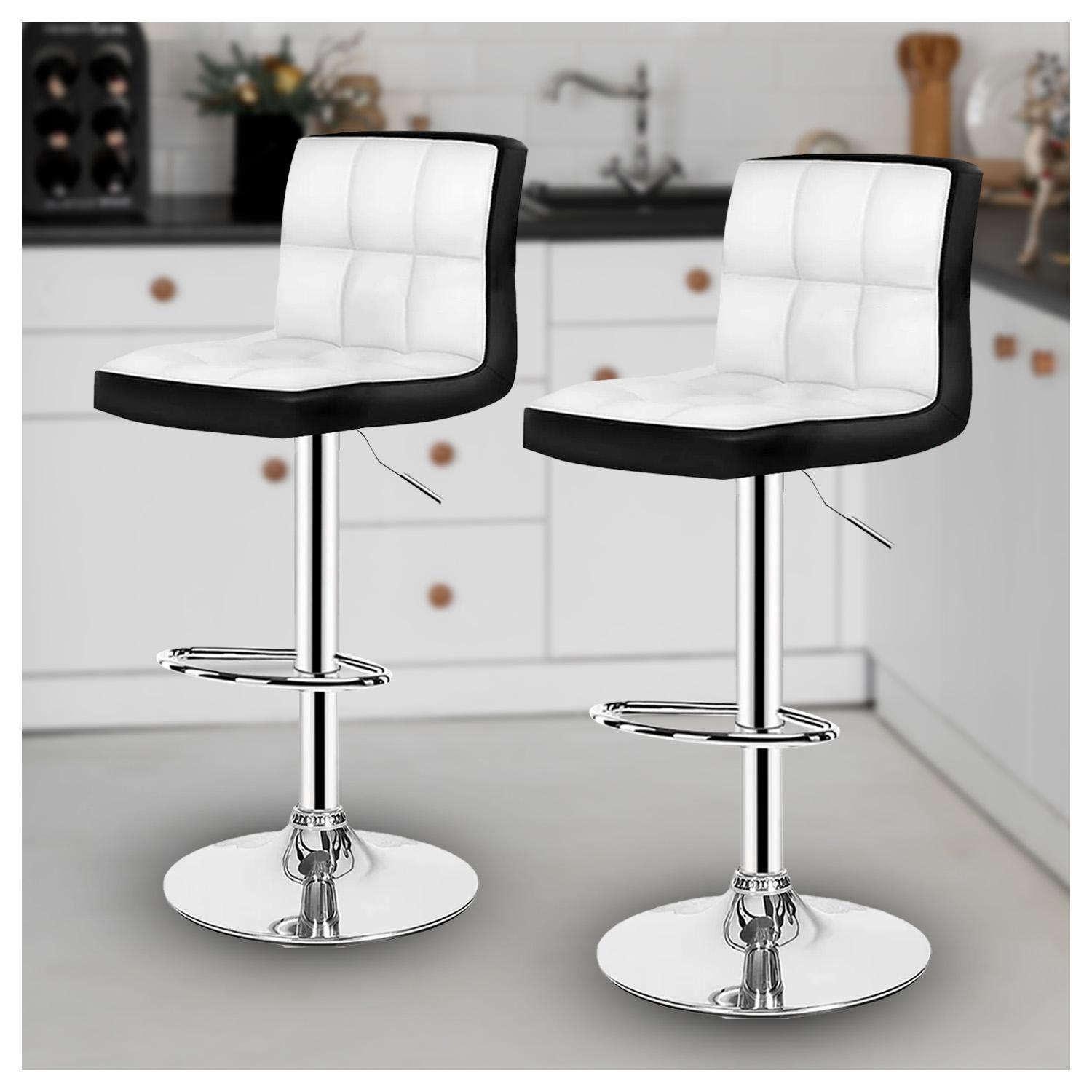 Pack 2 Silla Piso Bar Taburete Con Respaldo Blanco y negro-4